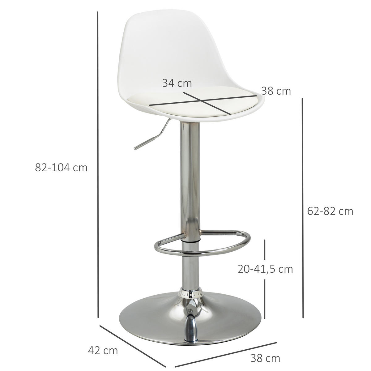 BARHOCKER 2er-Set mit modernem Design bis 120 kg(Ein Stuhl) Barstühle Weiß - Weiß, Kunststoff (42/104/38cm) - HOMCOM