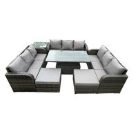 GARTENSOFA Hohe Rückenlehne Polyrattan 11-Sitzer - Dunkelgrau/Grau, Glas/Kunststoff - Fimous