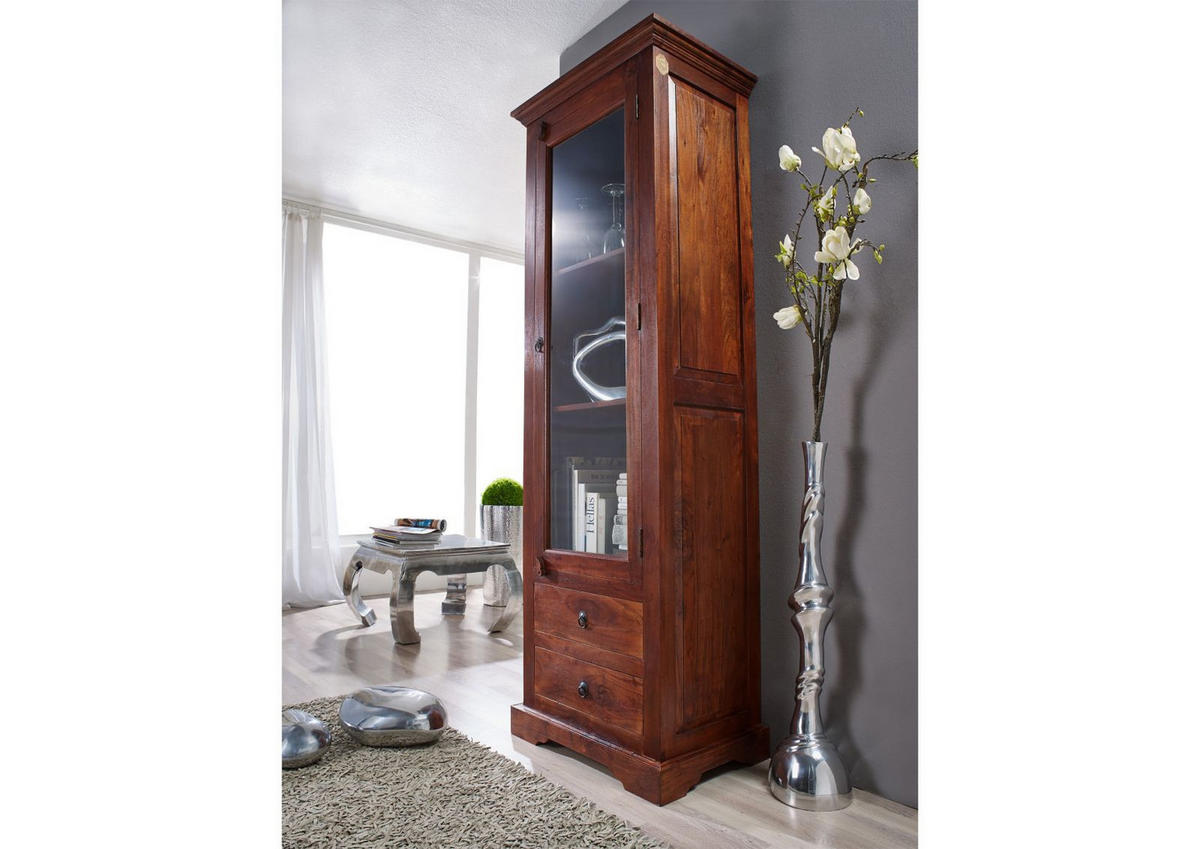 VITRINE Akazie 65x44x191 nougat lackiert OXFORD #432 - Dunkelbraun, Holz (65/191/44cm) - Massivmoebel24