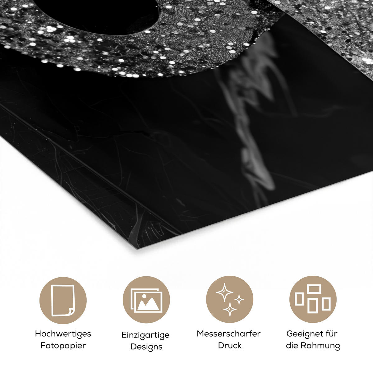 POSTER WC - Toilettenpapier - Schwarz und weiß - Glitter 60x80 cm - Silberfarben, Papier (60/80/0.1cm) - MuchoWow