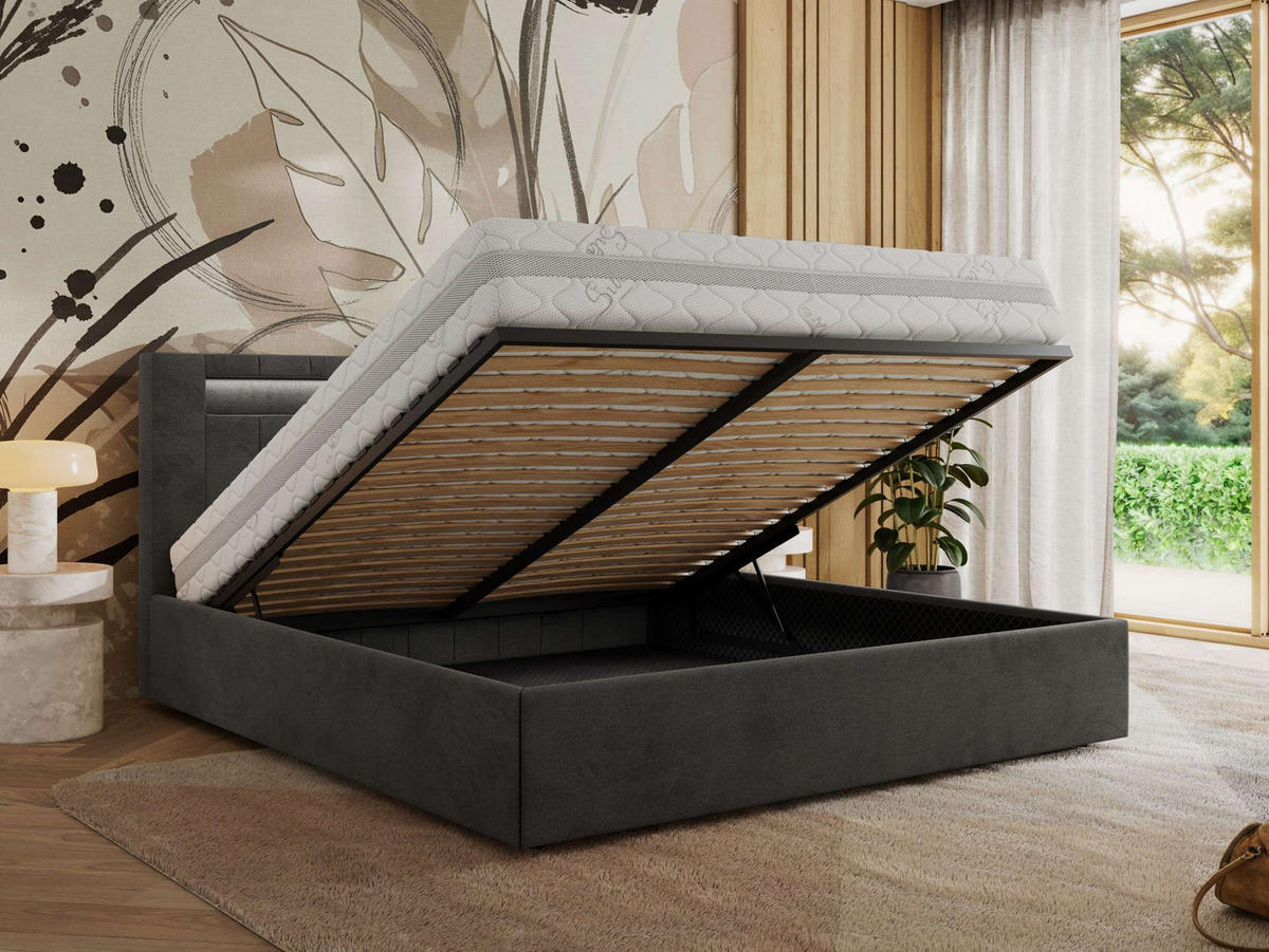 POLSTERBETT GOLD 5 CLASSIC 180/200 - Dunkelgrau Velvet - Schaum-Matratze - Dunkelgrau, Textil (180/200cm) - MKS
