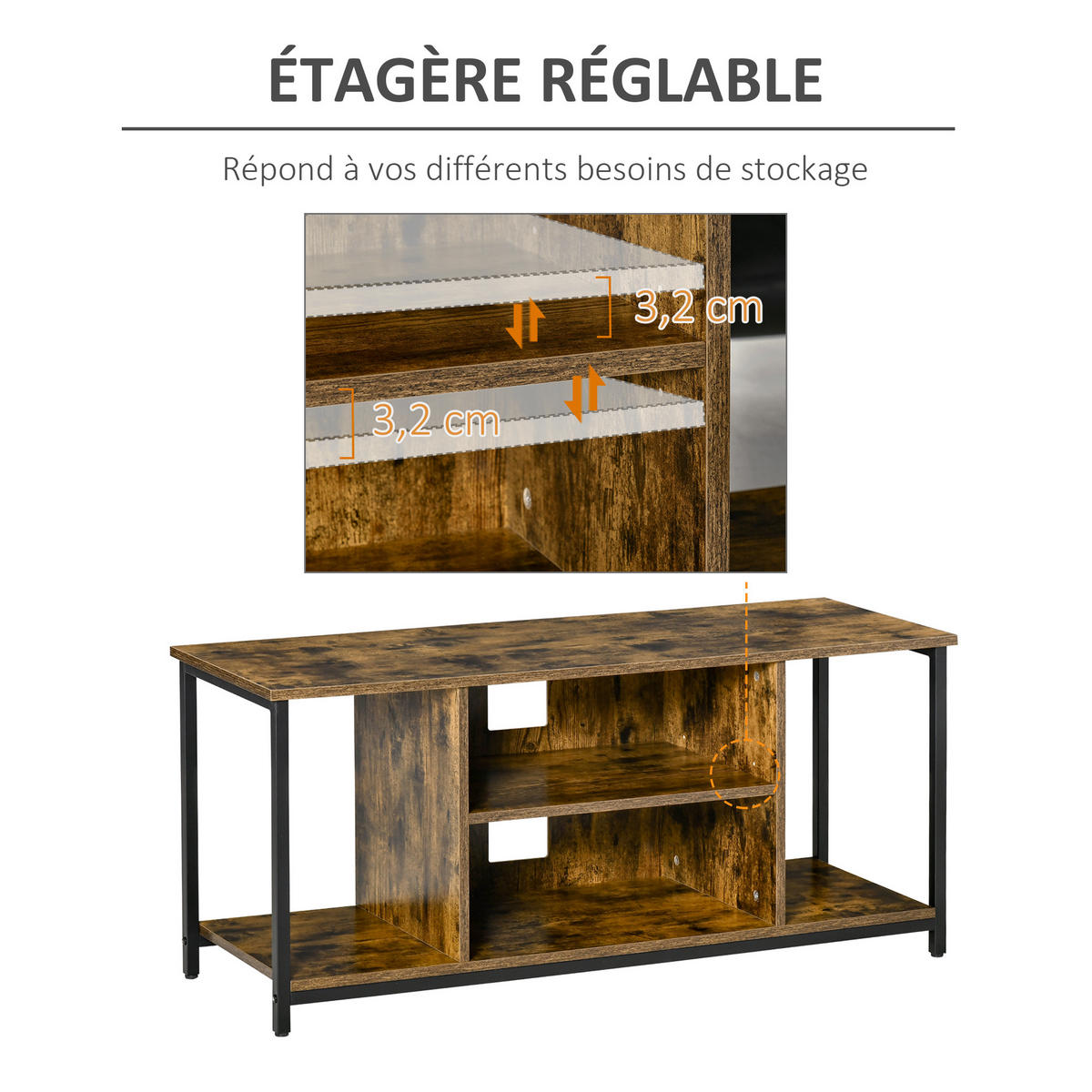 TV-LOWBOARD Braun/Schwarz 110/40/50 cm, Offene Fächer, Verstellbarer Einlegeboden - Rotbraun, Holzwerkstoff (110/50/40cm) - PANGIVO