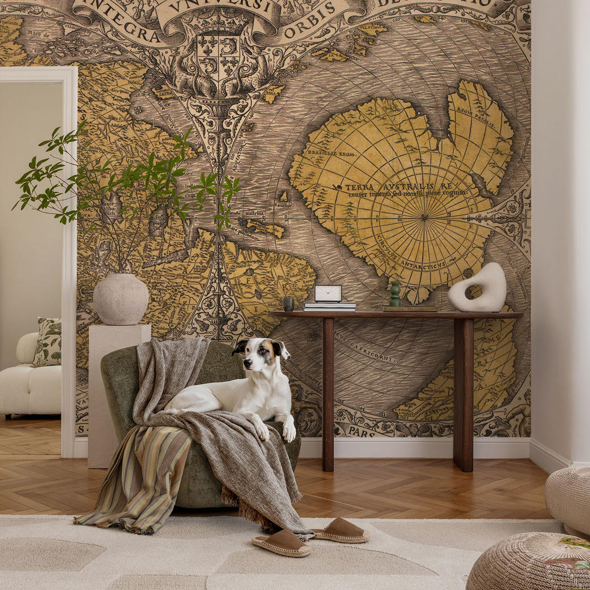 FOTOTAPETE 104x70 cm - Historische Kartographie - Gelb, Textil (104/70cm) - Wallfluent