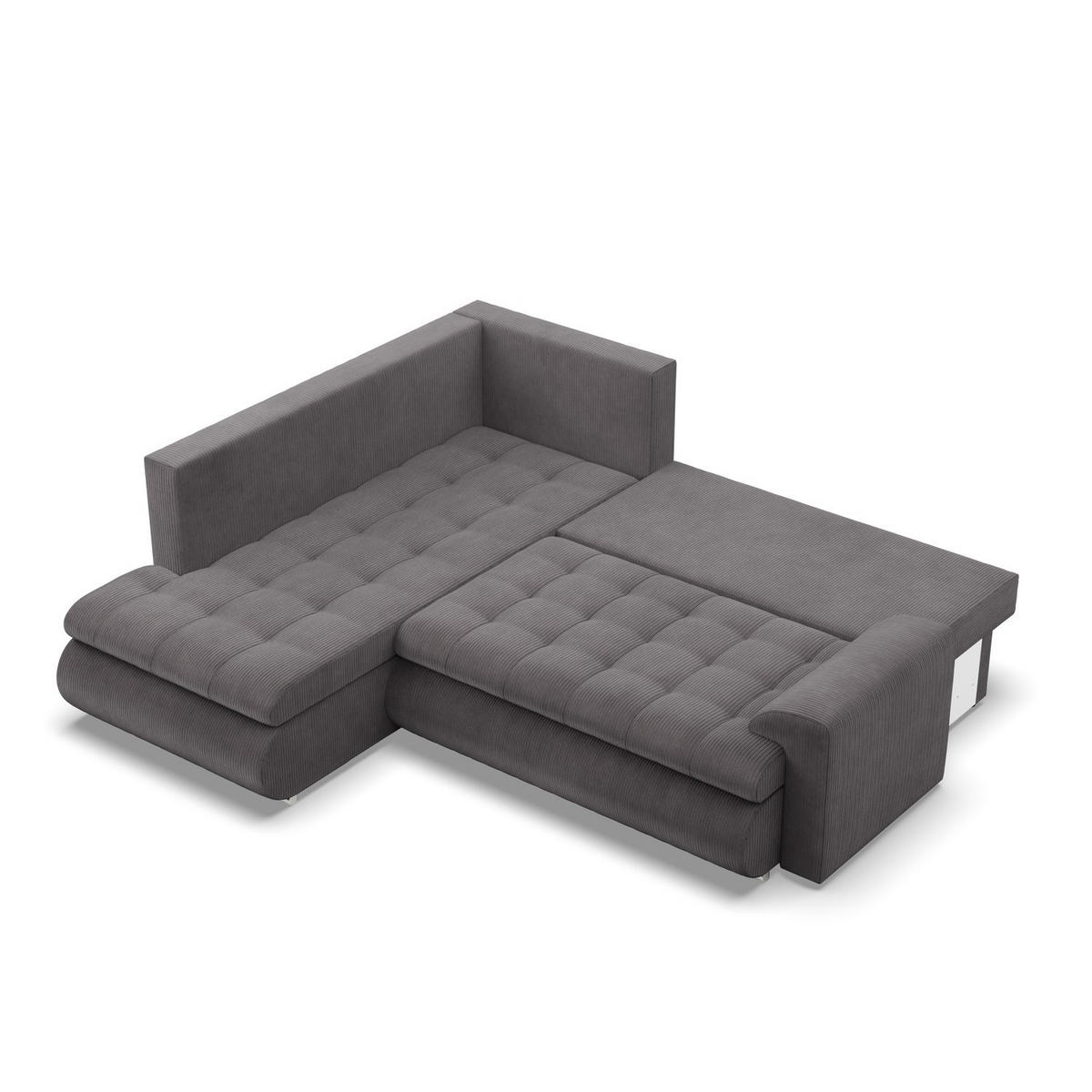 ECKSOFA LINKS MIT SCHLAFFUNKTION FORESTA, Cord - Dunkelgrau - Dunkelgrau, Textil (230/200cm) - Mebligo