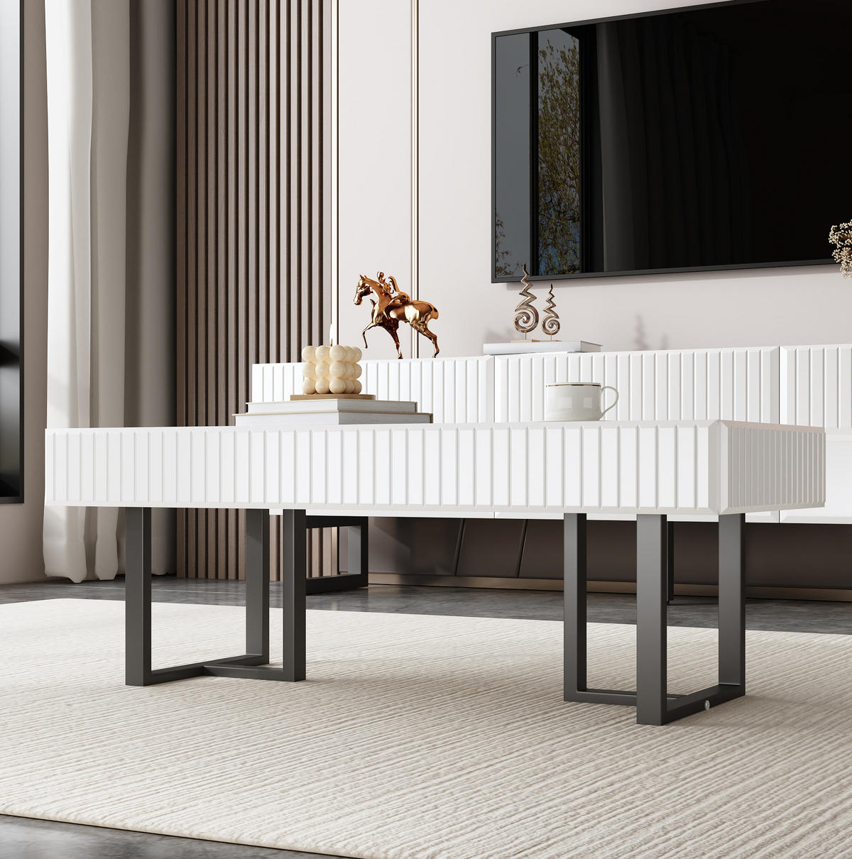 COUCHTISCH 110/50,5/41 cm mit hochglänzender Tischplatte und Eisengestell, Schwarz/Weiß - Schwarz, Holzwerkstoff (110/50.5/41cm) - Redom