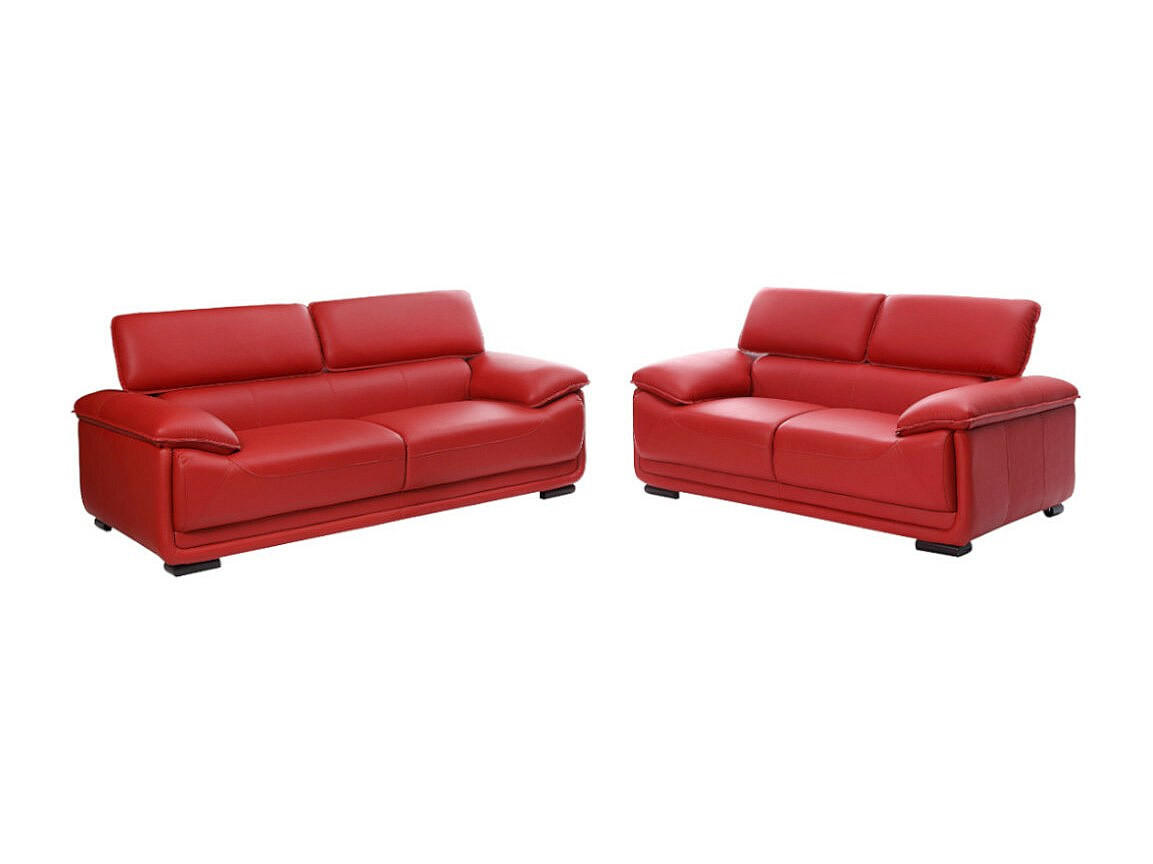 COUCHGARNITUR - 5 Personen - leder - rot Macelo - Rot, Leder (204/75/97cm) - Vente-Unique
