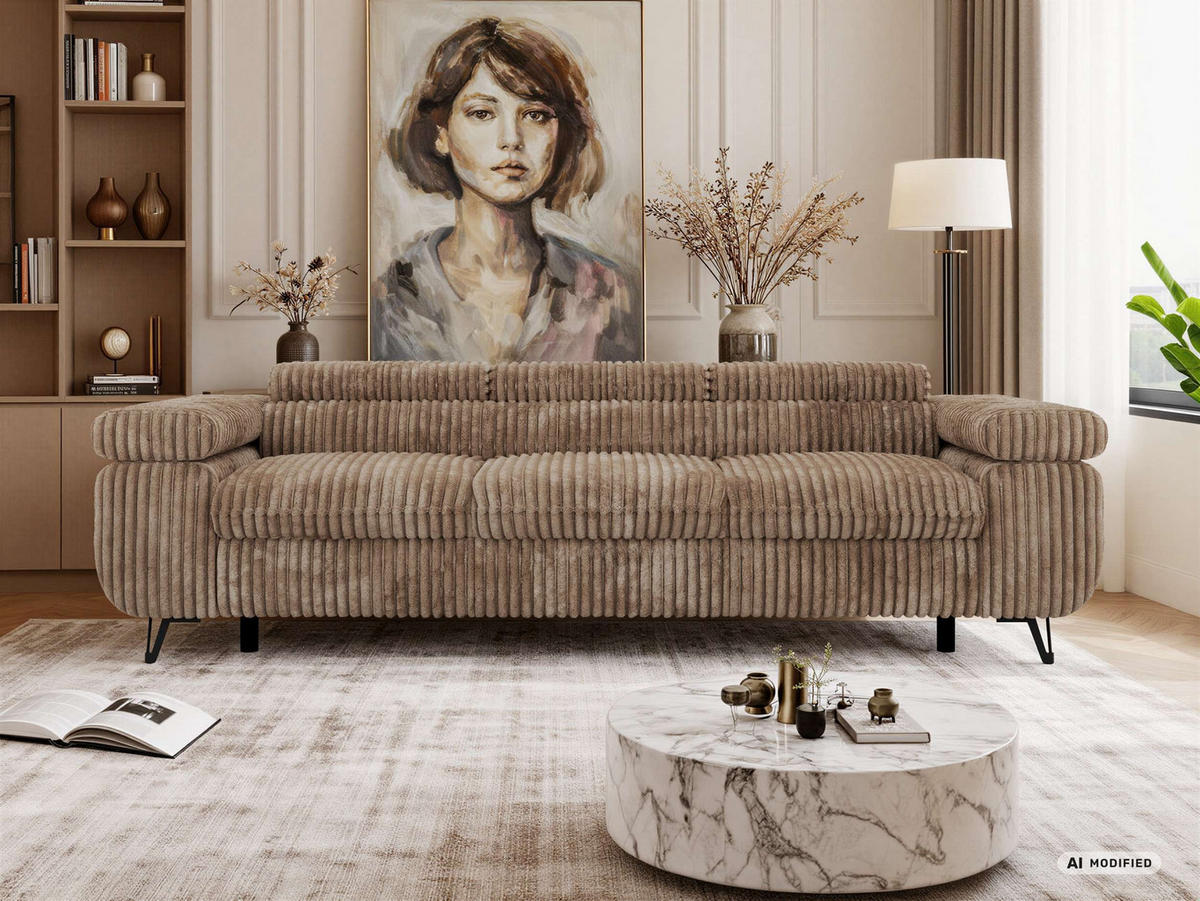 3-SITZER SOFA PETER - Braun Cord - Schwarz/Braun, Textil/Metall (262/76/99cm) - MKS