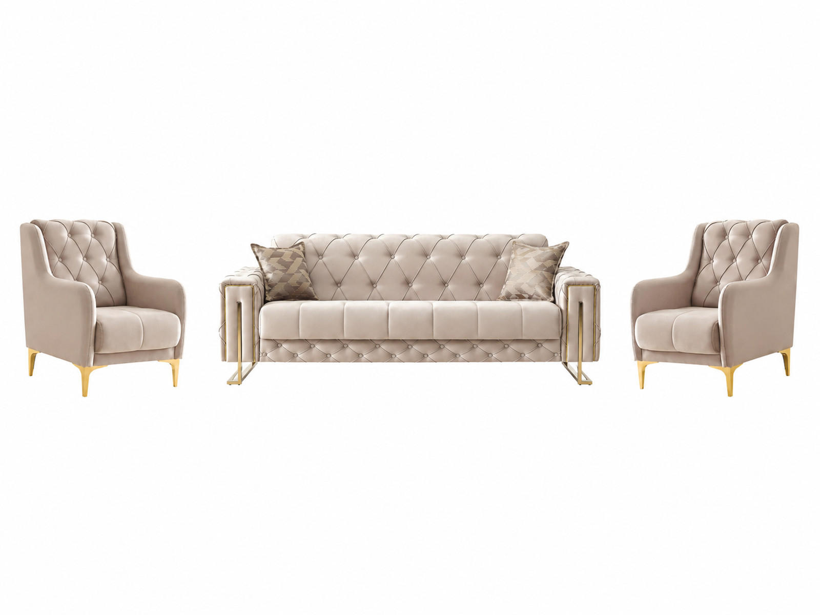 SITZGARNITUR Shimla, Beige Stellvariante 3+1+1 - Beige, Holzwerkstoff/Metall (220/80/100cm)