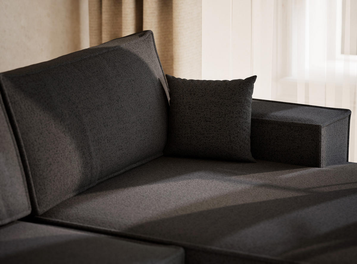 WOHNLANDSCHAFT Kyoto Anthrazit Webstoff - Schwarz/Grau, Holz/Holzwerkstoff (398/70/148cm) - Maison de Reve