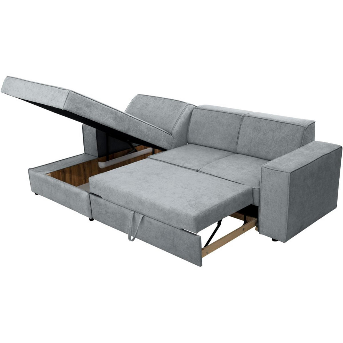 ECKSCHLAFSOFA mit Schlaffunktion Pedro L hellgrau links - Hellgrau/Schwarz, Kunststoff/Textil (267/160cm) - Beautysofa