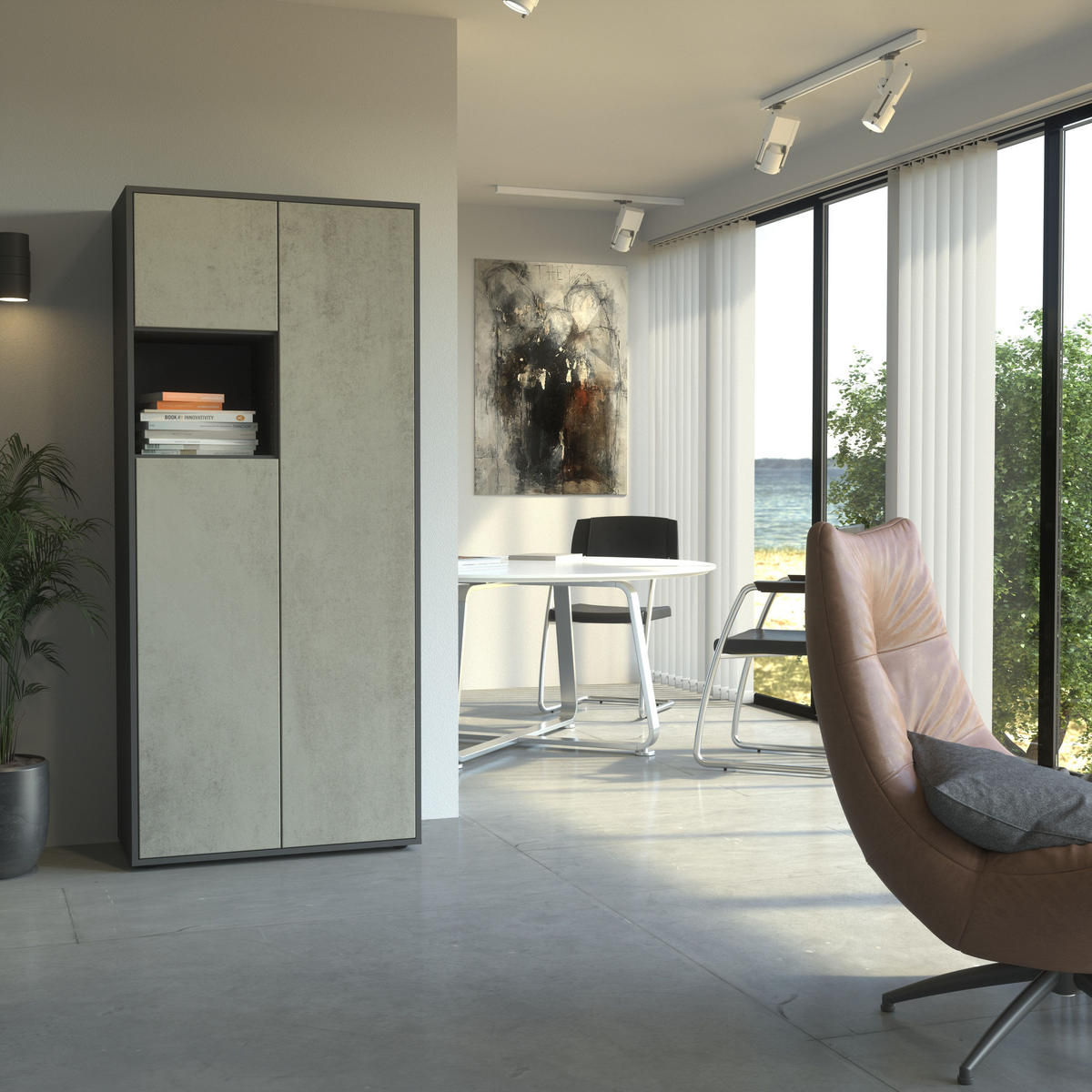 AKTENSCHRANK Amira T10 Beton Oxid 180/80/40 cm - Hellgrau, Holzwerkstoff (80/180/40cm) - SIMPLYFURN