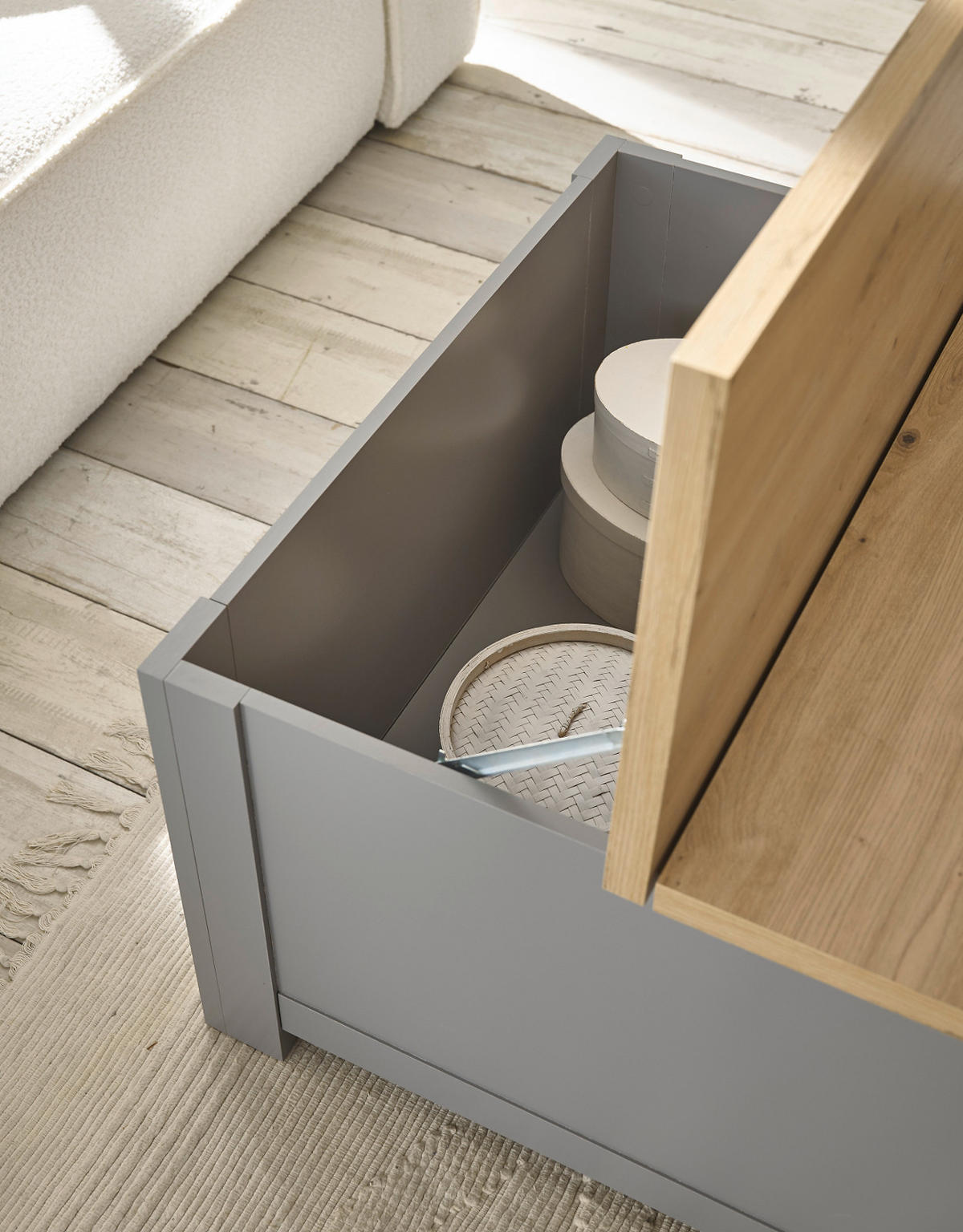 COUCHTISCH grau, Artisan Eiche Landhaus, Beistelltisch quadratisch mit Ablage - Hellgrau/Eiche Artisan, Holzwerkstoff/Metall (83/83/50cm) - Furn.Design