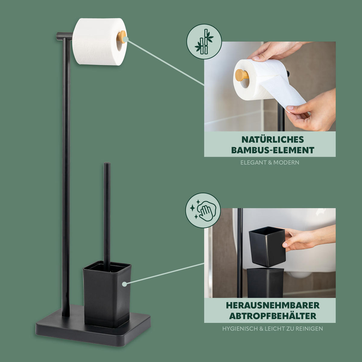 STAND-WC-GARNITUR, schwarz - Schwarz, Kunststoff (23/70/18cm) - bremermann