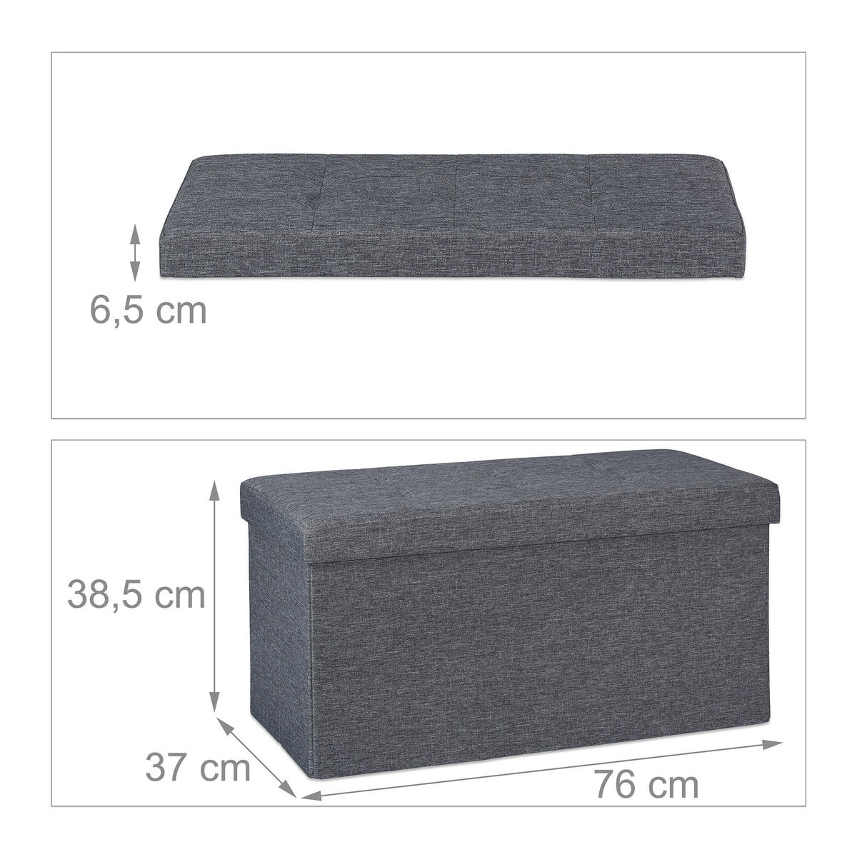 SITZBANK - Anthrazit, Holzwerkstoff/Textil (76/38.5/37cm) - Relaxdays