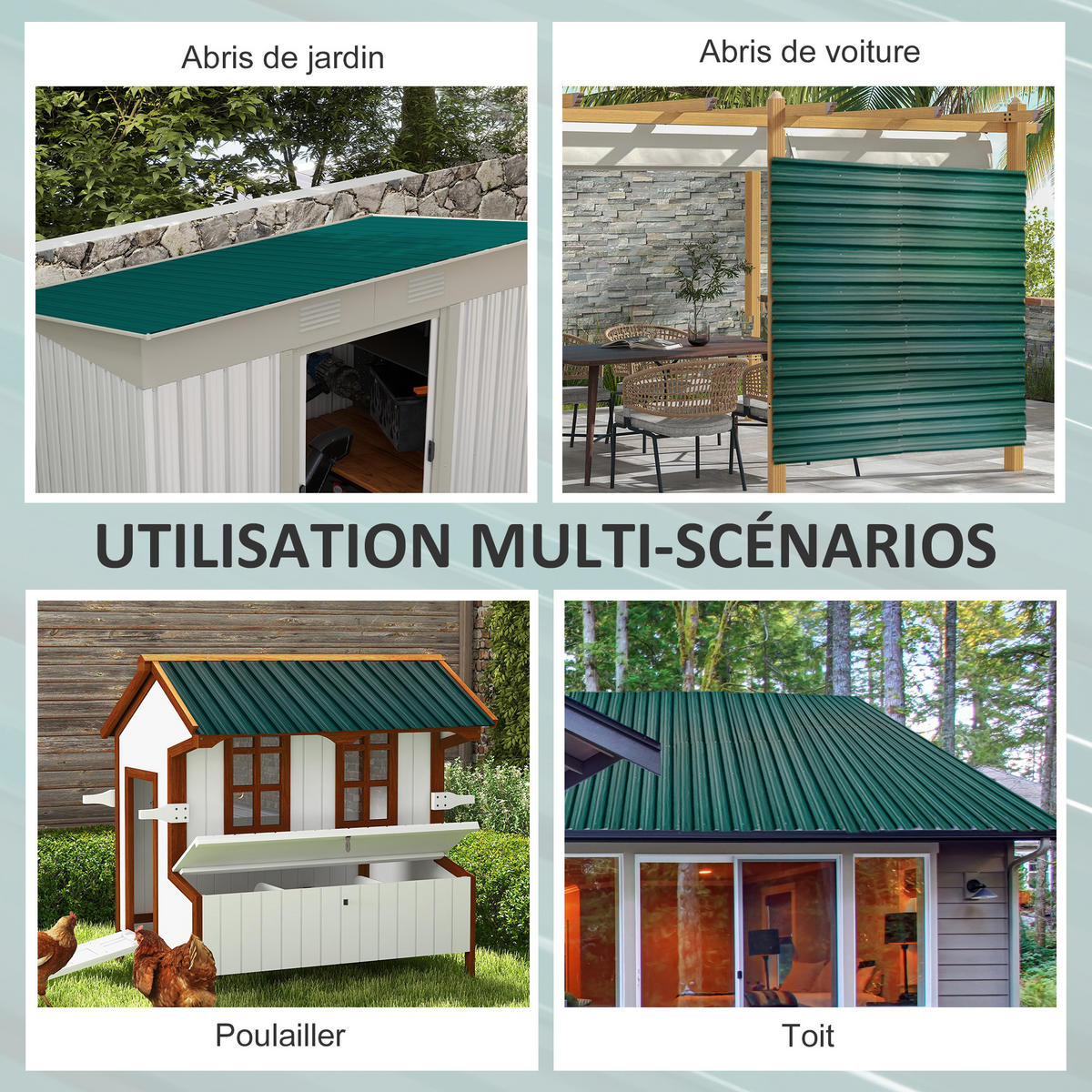 GERÄTEHAUS Grün wasserdicht verzinkter Stahl 129/45/0.03 cm 12er-Set - Grün, Metall (129/45cm) - PANGIVO