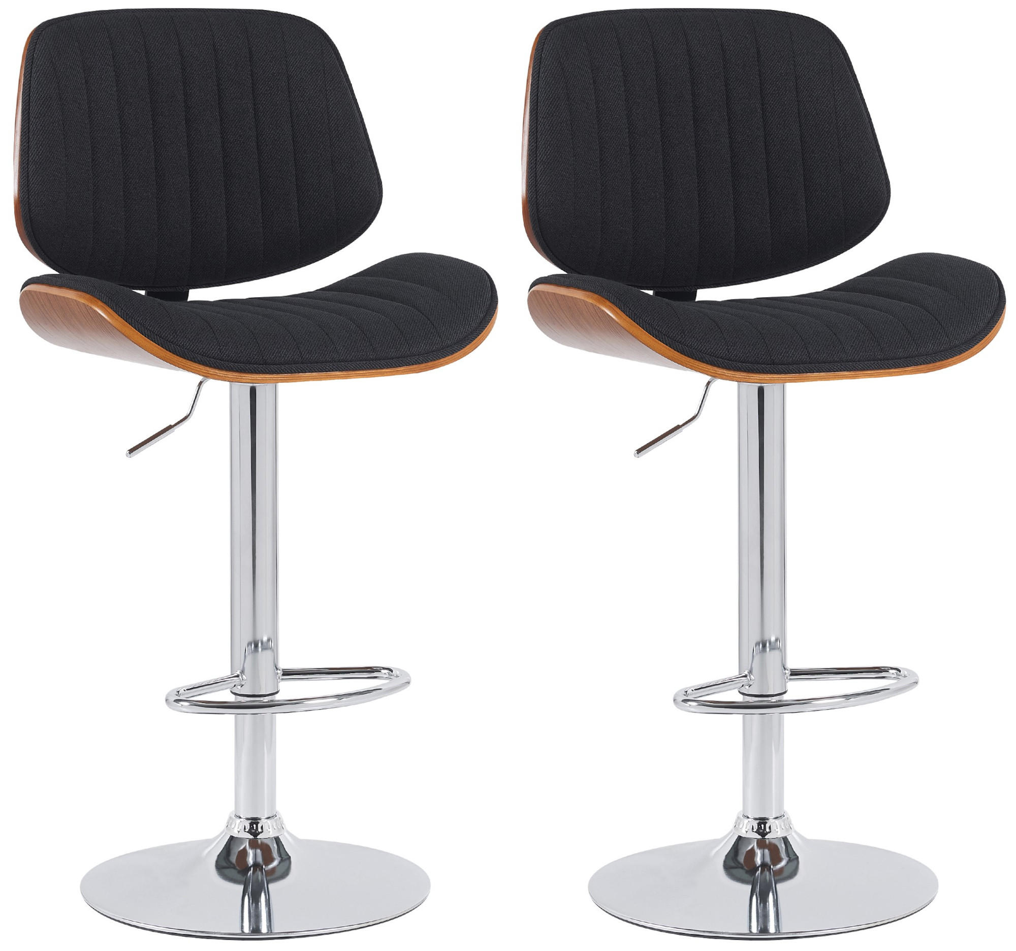 BARHOCKER 2er Set Stoff Walnuss/Schwarz - Chromfarben/Walnussfarben, Textil/Metall (50/94/50cm) - CLP