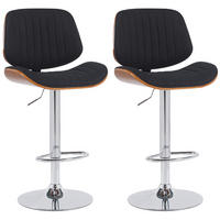 BARHOCKER 2er Set Stoff Walnuss/Schwarz - Chromfarben/Walnussfarben, Textil/Metall (50/94/50cm) - CLP