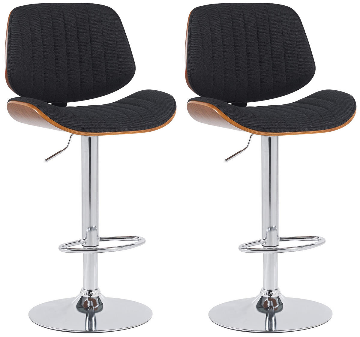 BARHOCKER 2er Set Stoff Walnuss/Schwarz - Chromfarben/Walnussfarben, Textil/Metall (50/94/50cm) - CLP