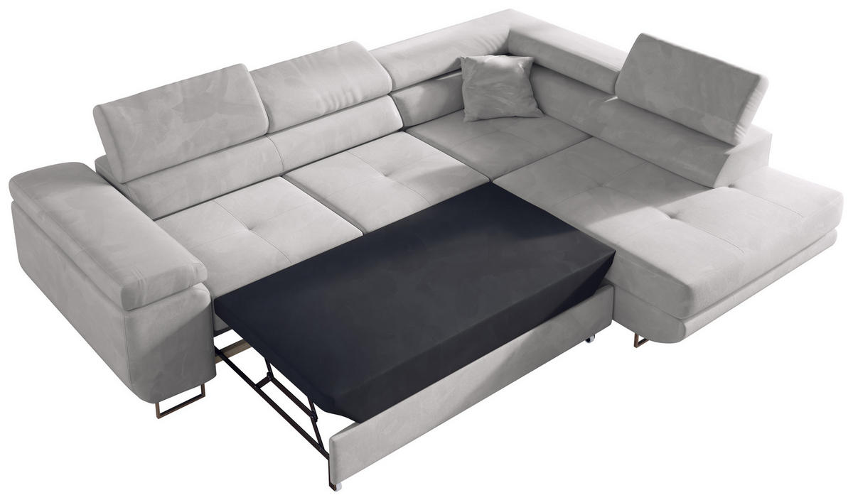 ECKSOFA GUSTAW L Hellgrau Velvet Links Seite - Silberfarben/Hellgrau, Textil/Metall (205/275cm) - MKS