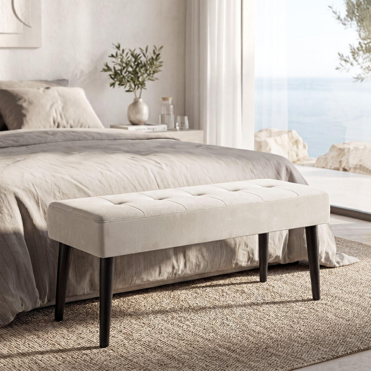 SITZBANK Glora, Belastbarkeit 220 kg, 95 x 38 x 45 cm, Samtoptik taupe - Taupe, Holz (95/45/38cm) - tectake