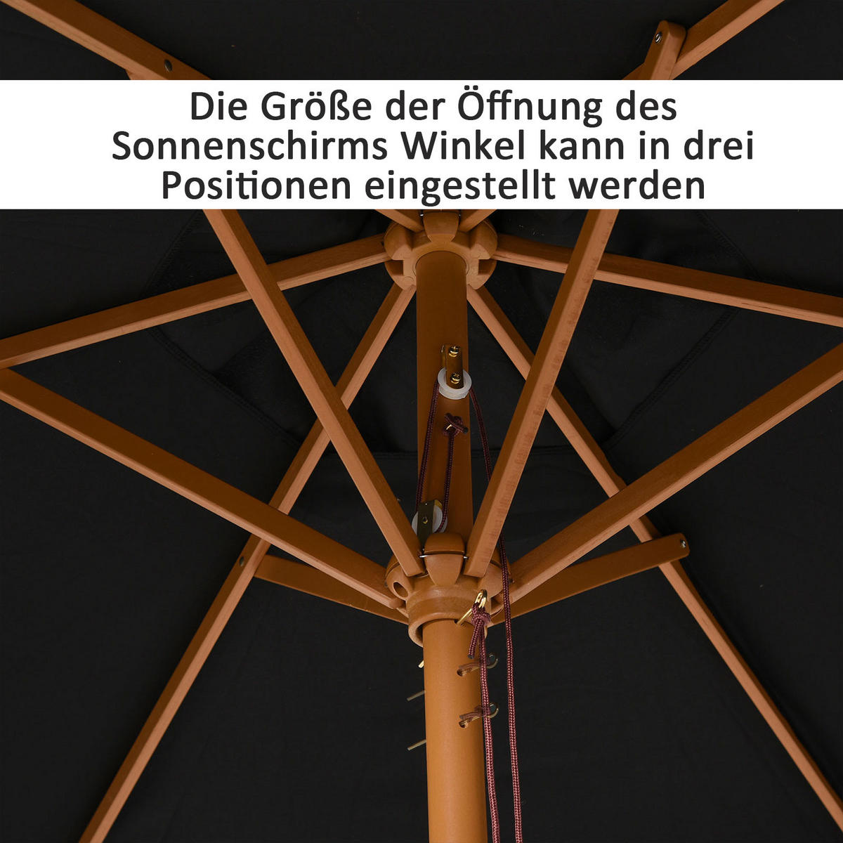 SONNENSCHIRM, Bambus+Tannenholz, Schwarz - Schwarz, Naturmaterialen/Holz (250/250cm) - Outsunny