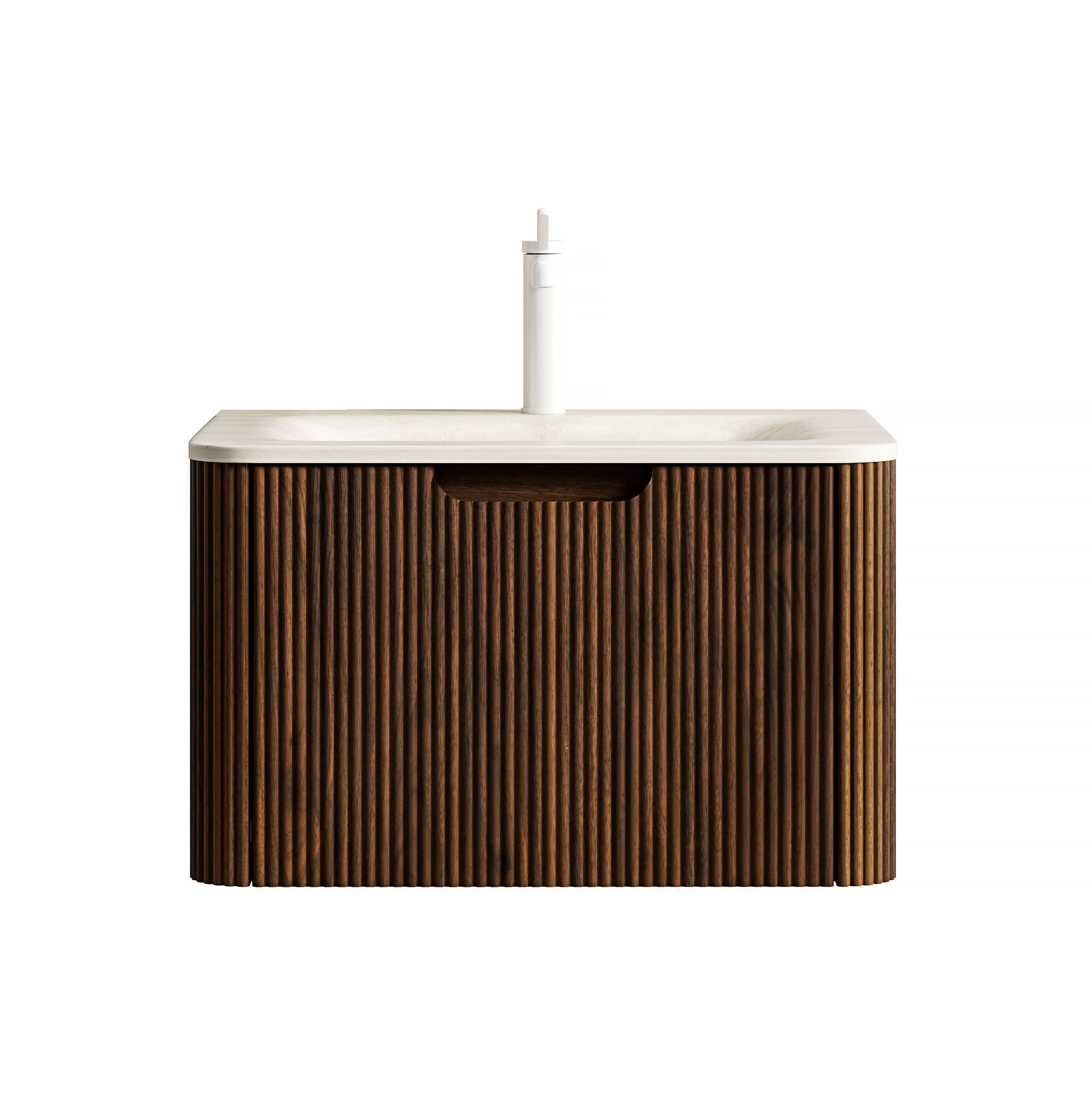 Modfu KOUPELNOVÁ skříňka s umyvadlem ze sintrovaného kamene 60x46x37 cm béžová/ořech s LED zásuvkou a soft-close