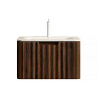 WASCHTISCHKOMBI mit gesintertem Steinbecken 60x46x37.5cm Beige & Nussbaum, LED-Soft-Close - Walnussfarben, Stein (46/37.5/60cm) - Modfu