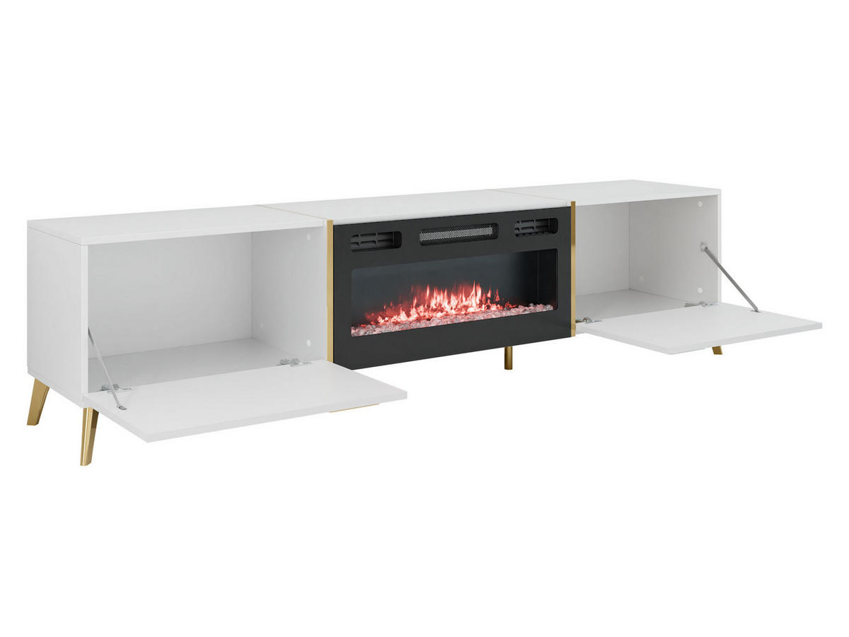 TV-LOWBOARD Picru 2D EF mit Kamin - Goldfarben/Weiß, Holzwerkstoff/Kunststoff (214/50/38cm) - MIRJAN24
