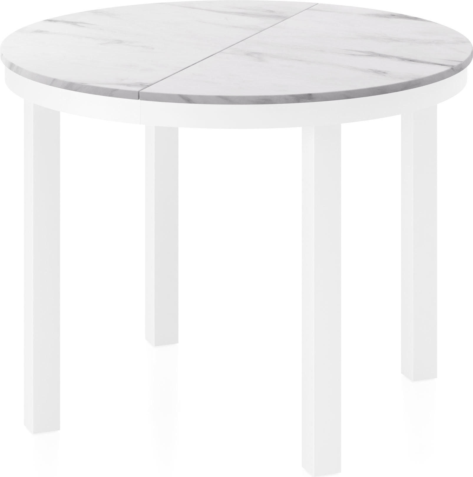 ESSTISCH Rowan Weiß runder ausziehbarer, Weißer Marmor 100-176/100/76 cm - Ecru/Weiß, Holzwerkstoff/Metall (100/176/76cm) - WFL GROUP