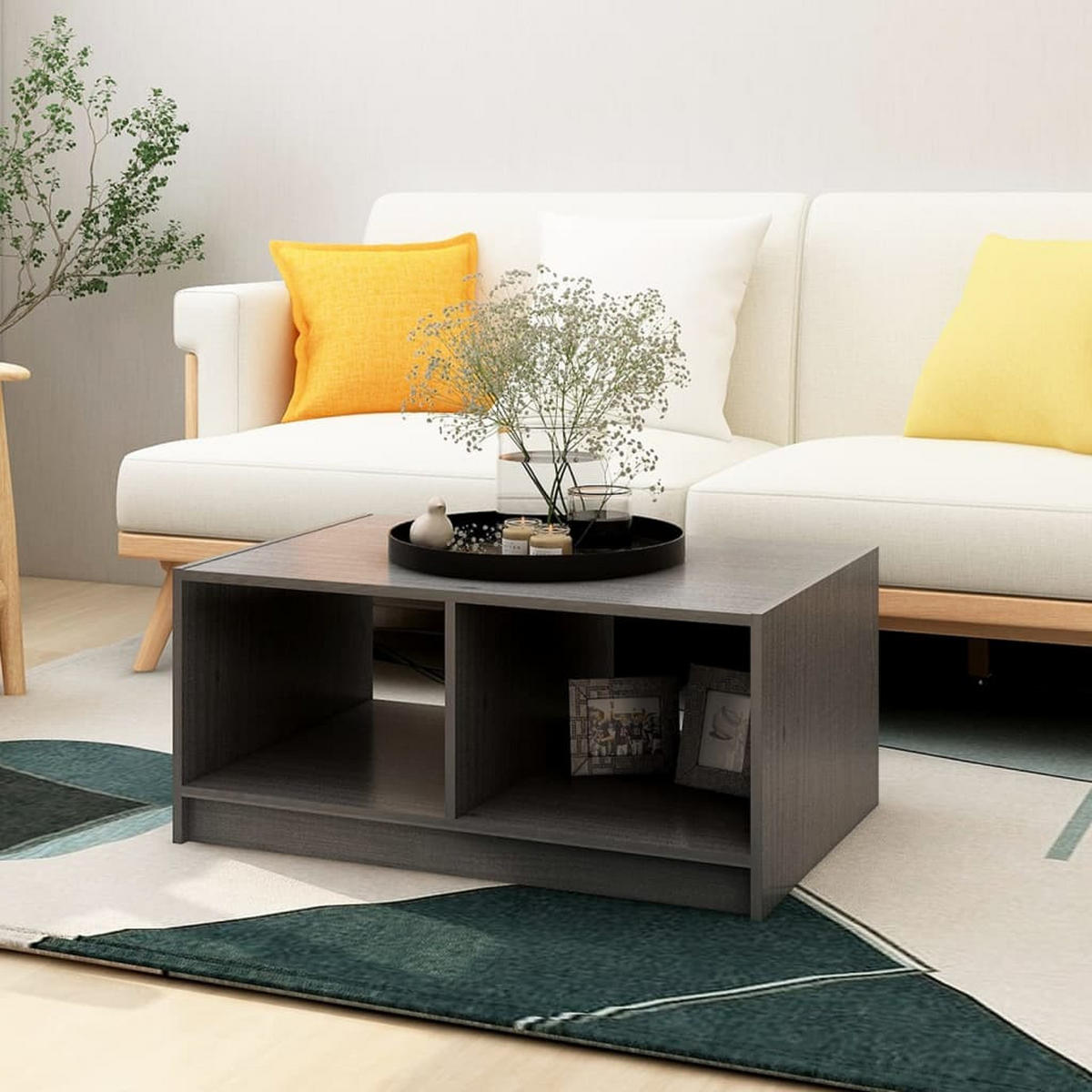 COUCHTISCH Grau 75x50x33,5 cm Massivholz Kiefer - Grau, Holz (75/50/33.5cm) - furnicato