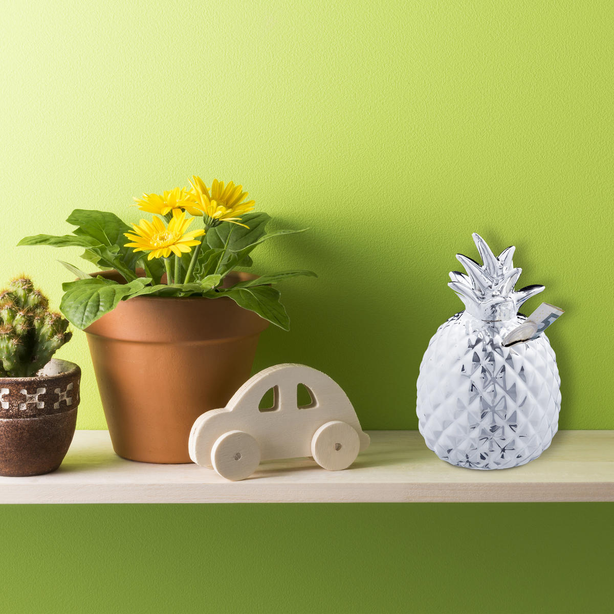 ANANÁSOVÁ sporenka - strieborná, textil/keramika (9/16/9cm) - Relaxdays