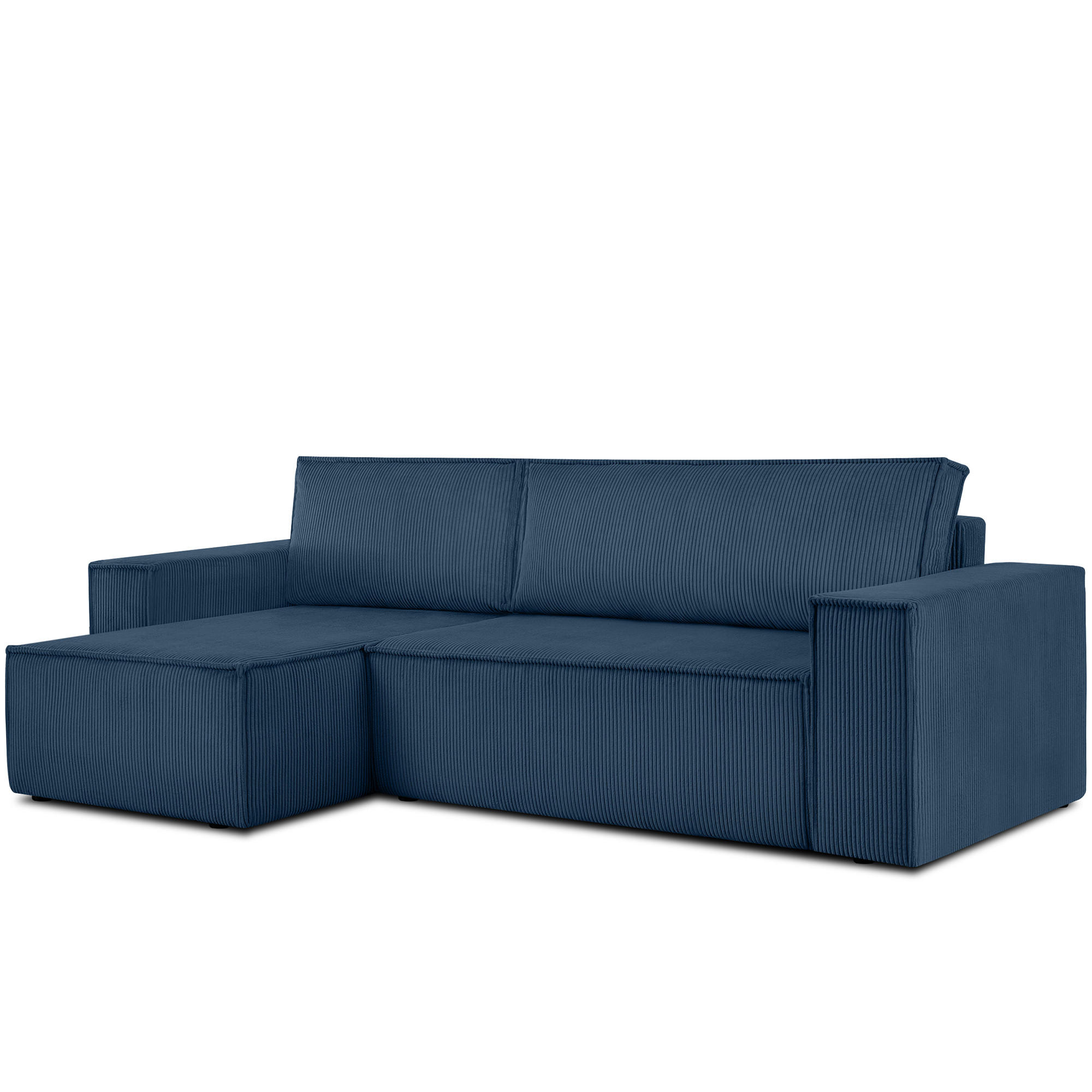 ECKSOFA-LINKS/RECHTS NAPI Schlaffunktion mit Cordbezug, blau - Blau/Schwarz, Textil (262/148cm) - KONSIMO®