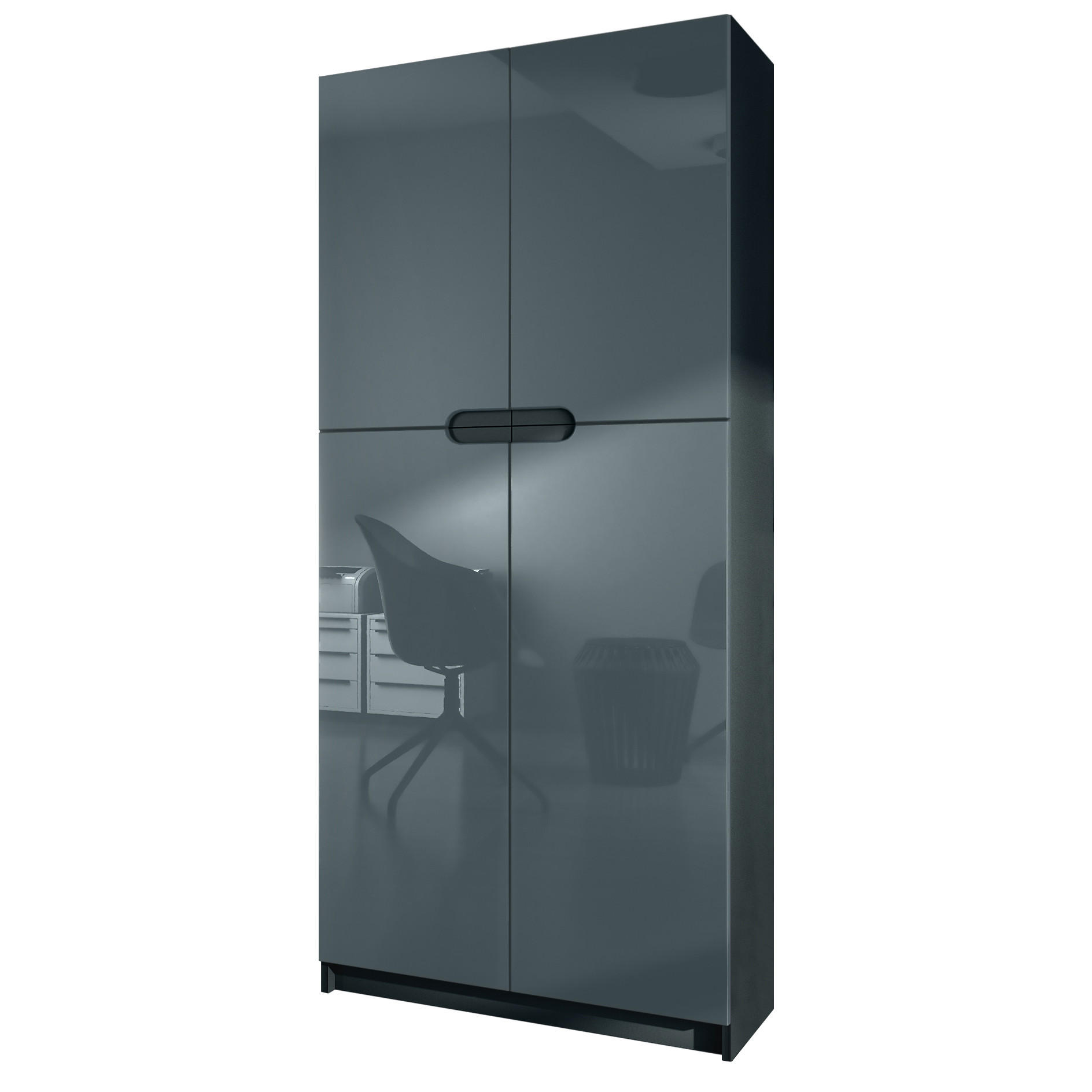BÜROSCHRANK Logan Fronten in Grau Hochglanz - Grau, Holzwerkstoff (82/185/37cm) - Vladon