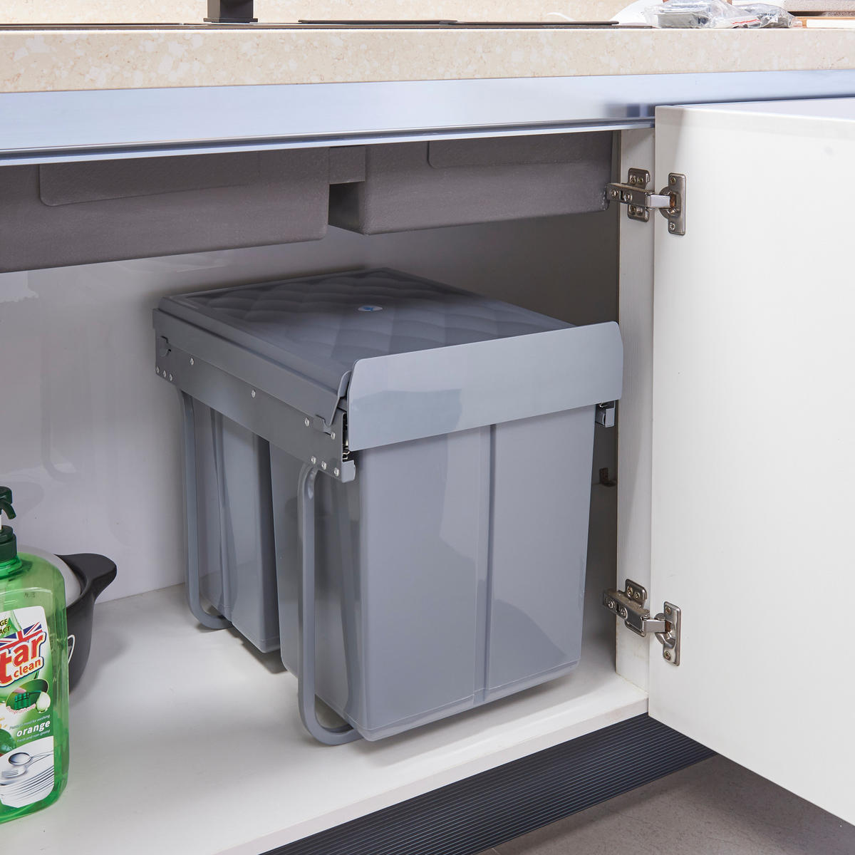 VESTAVĚNÝ KOŠ NA ODPAD Froland - šedá, kov/plast (48/42/34cm) - [en.casa]