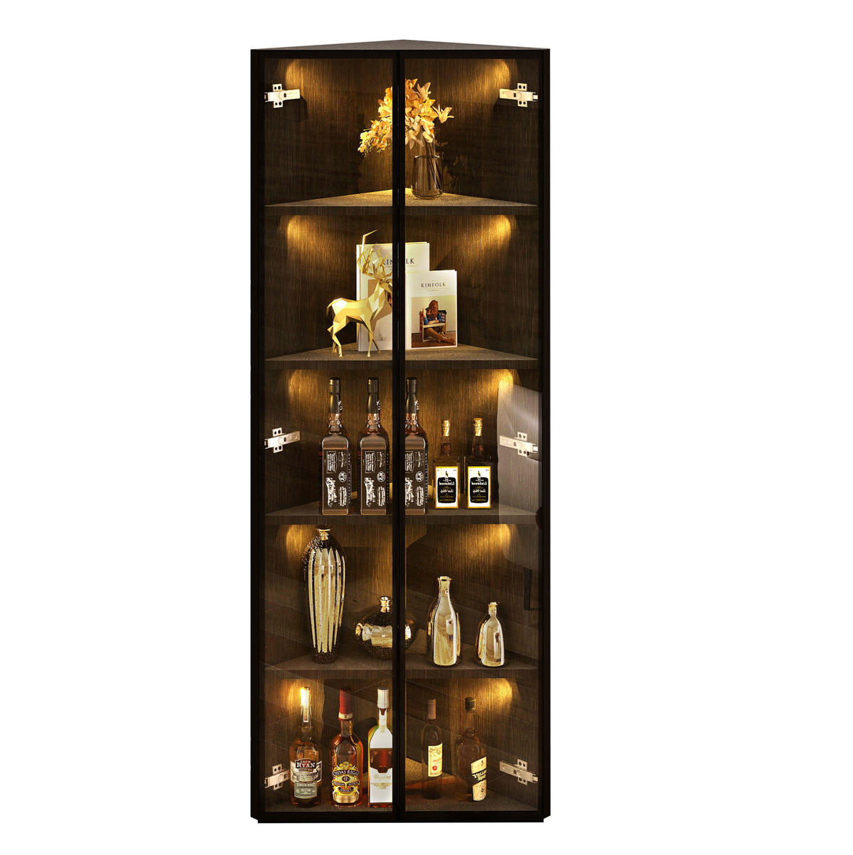HIGHBOARD 62/35/160 cm in Schwarz mit LED-Beleuchtung und Sicherheitsglas - Schwarz, Holzwerkstoff (62/160/35cm) - Flora Grace