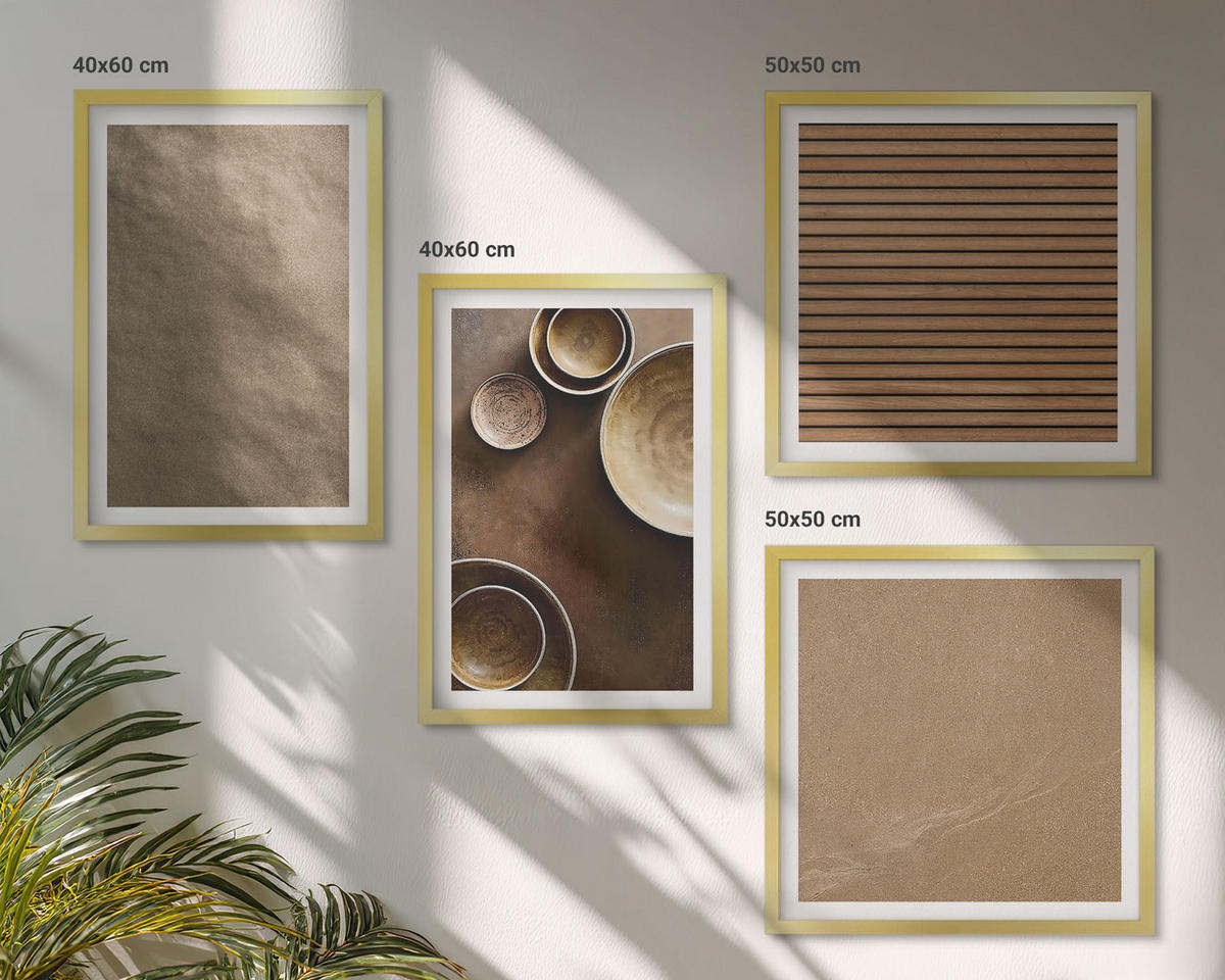 BILDER SET 4er Set - 50x50 cm & 40x60 cm Goldrahmen - Moderne Steinstrukturen - Goldfarben, Kunststoff (50/50cm) - TULUP