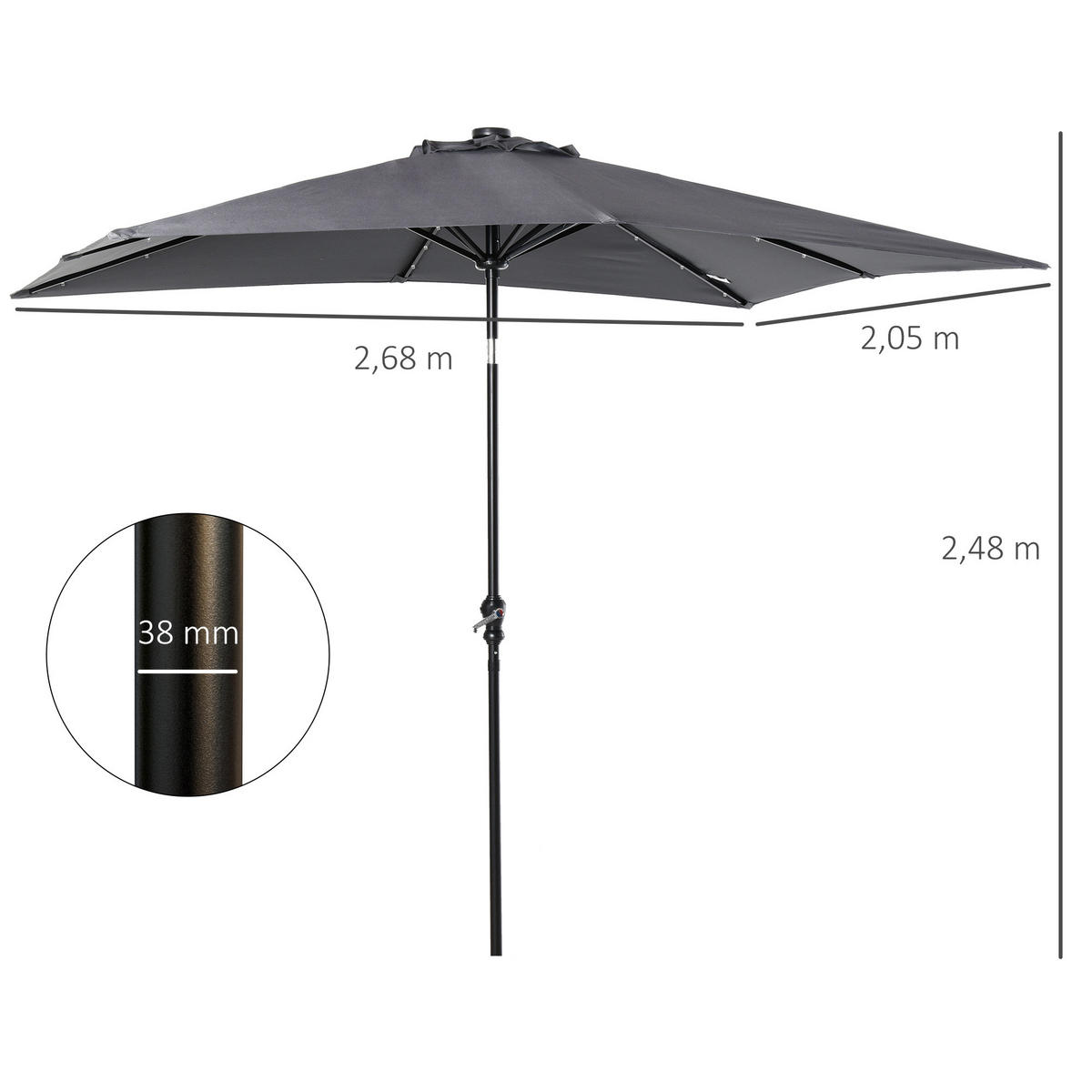 SONNENSCHIRM DE-11397 neigbar, mit LED, 3 x 2 m Grau - Grau, Metall (205/268cm) - ComfortXL