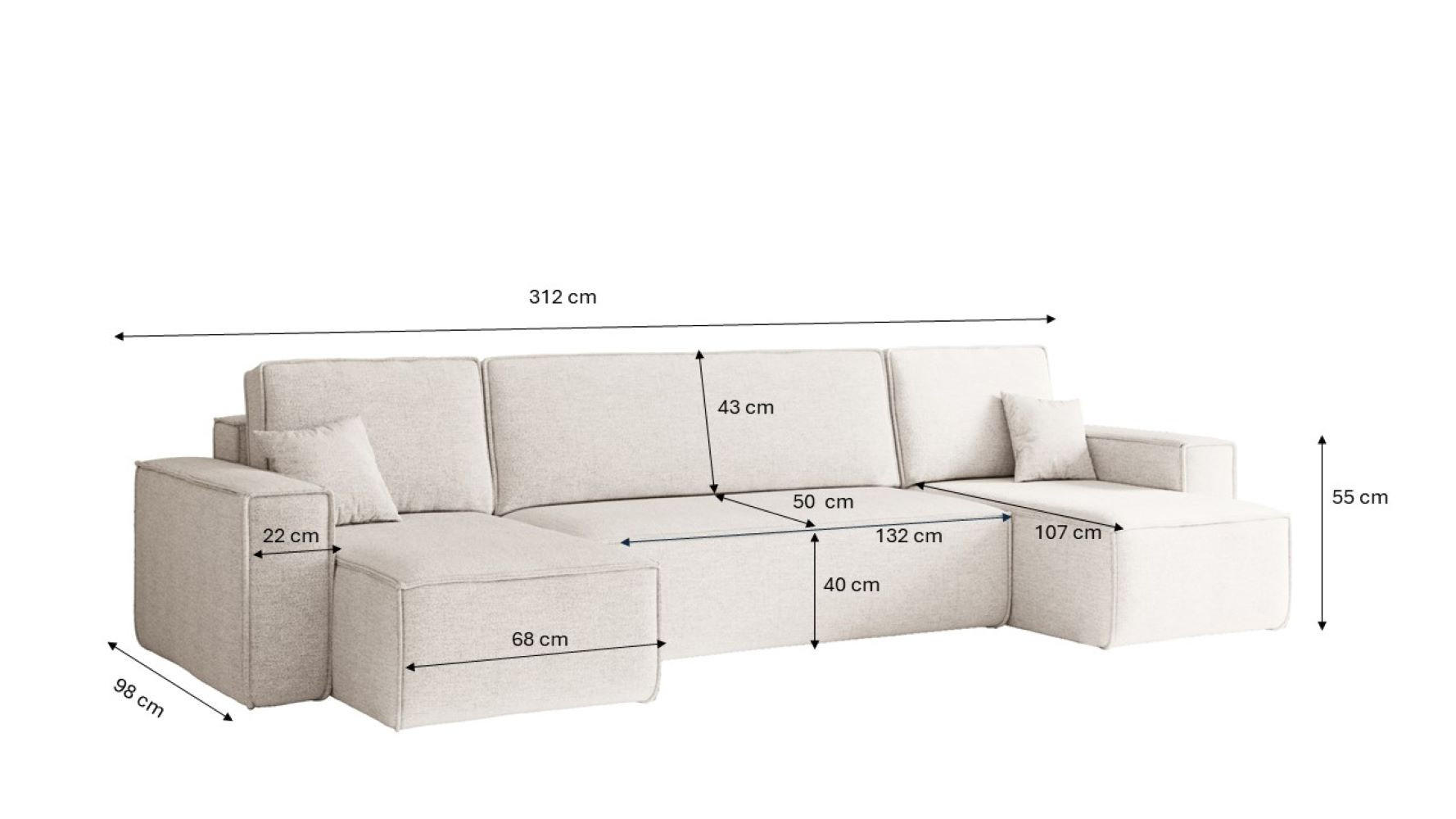 ECKSOFA U-Form Mit Schlaffunktion Und Bettkasten BEST Stoff Neve Ecru - Ecru, Holz/Kunststoff (312/142cm) - Kaiser Möbel