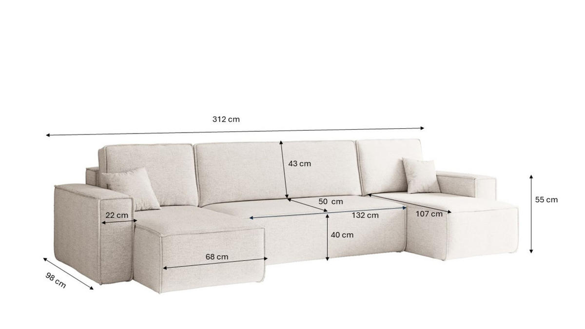 ECKSOFA U-Form Mit Schlaffunktion Und Bettkasten BEST Stoff Neve Ecru - Ecru, Holz/Kunststoff (312/142cm) - Kaiser Möbel