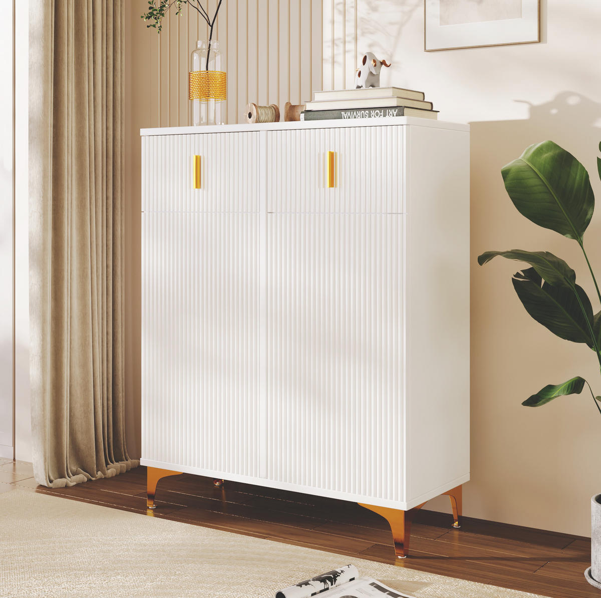 SIDEBOARD 83/35/101 cm weiß aus Spanplatte mit 2 Türen und 2 Schubladen - Weiß, Holzwerkstoff (83/101/35cm) - OKWISH
