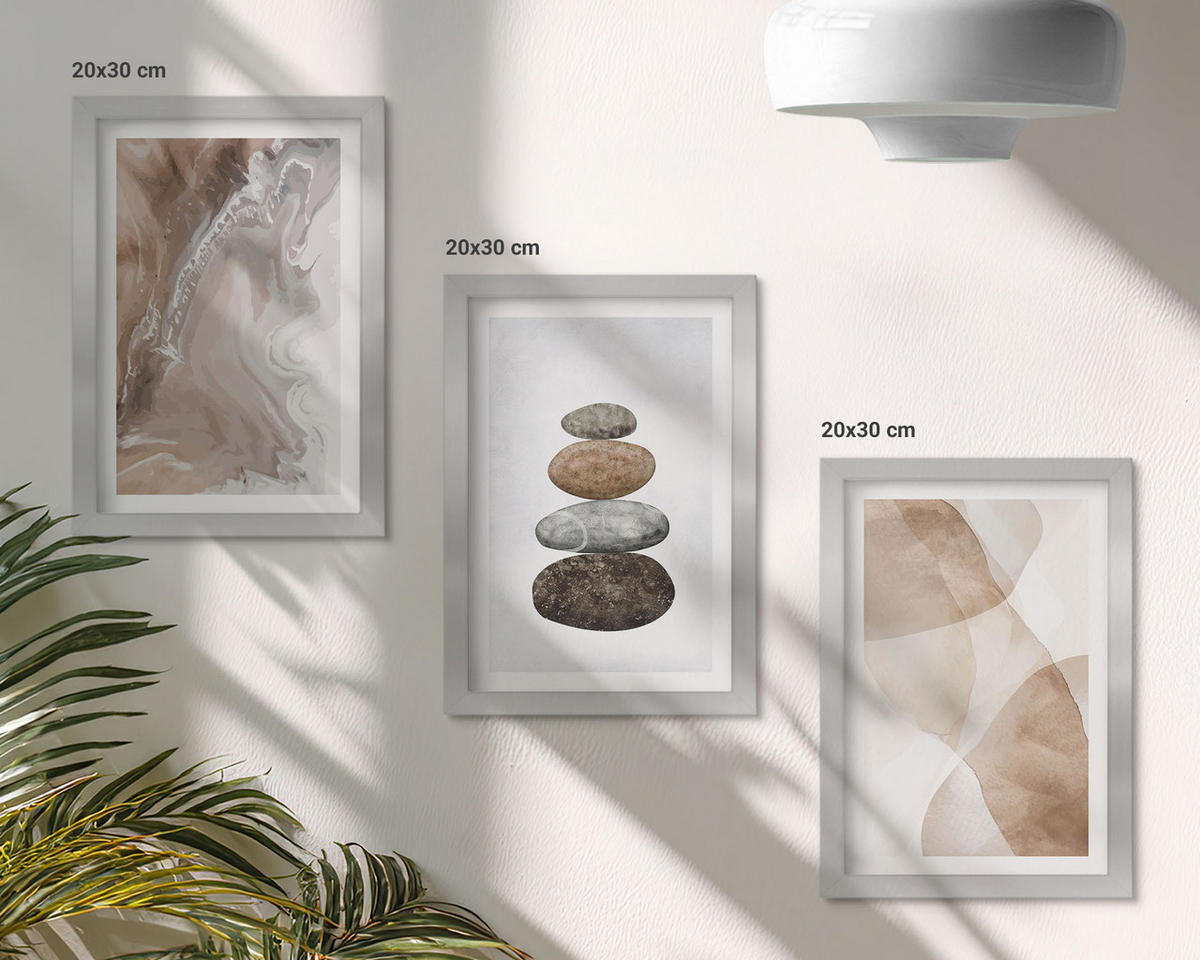BILDER SET 3er Set - 20x30 cm Silberner Rahmen - Abstrakte Pastellformen - Silberfarben, Kunststoff (20/30cm) - TULUP