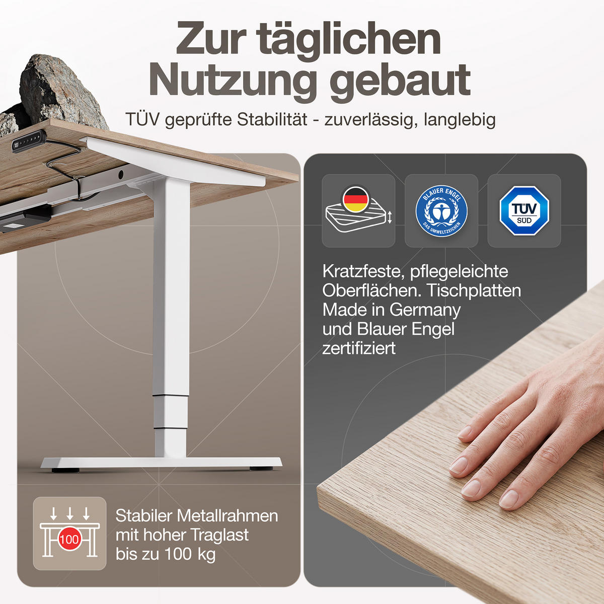 SCHREIBTISCH Elektrisch höhenverstellbarer Schreibtisch Y-Line Eiche Natura Signalweiß 180/80/62-127cm - Weiß/Eiche Artisan, Holzwerkstoff/Metall (80/180/127cm) - ASSMANN