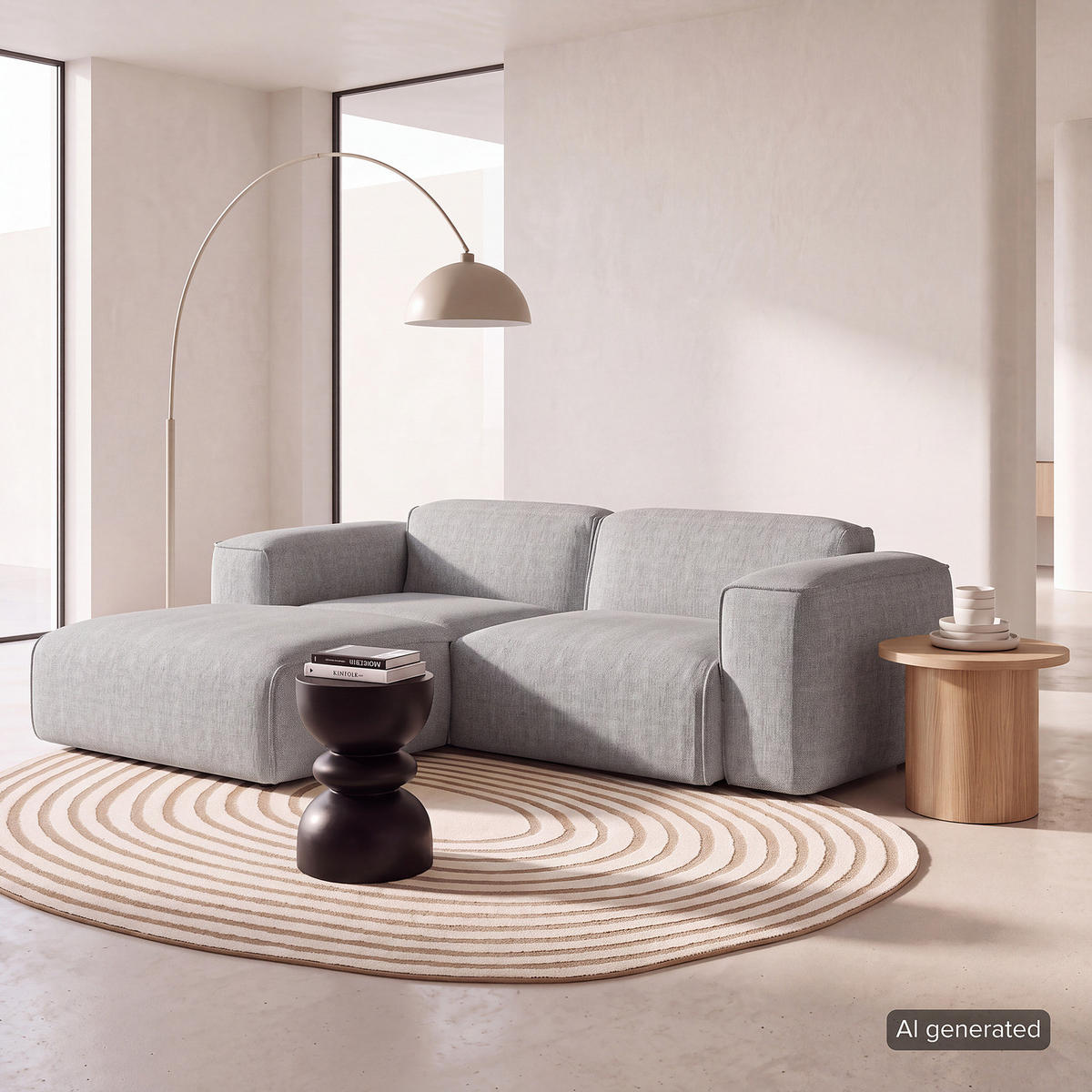 ECKSOFA mit XL-Longchair - Hellgrau/Schwarz, Kunststoff/Textil (260/171cm) - home24