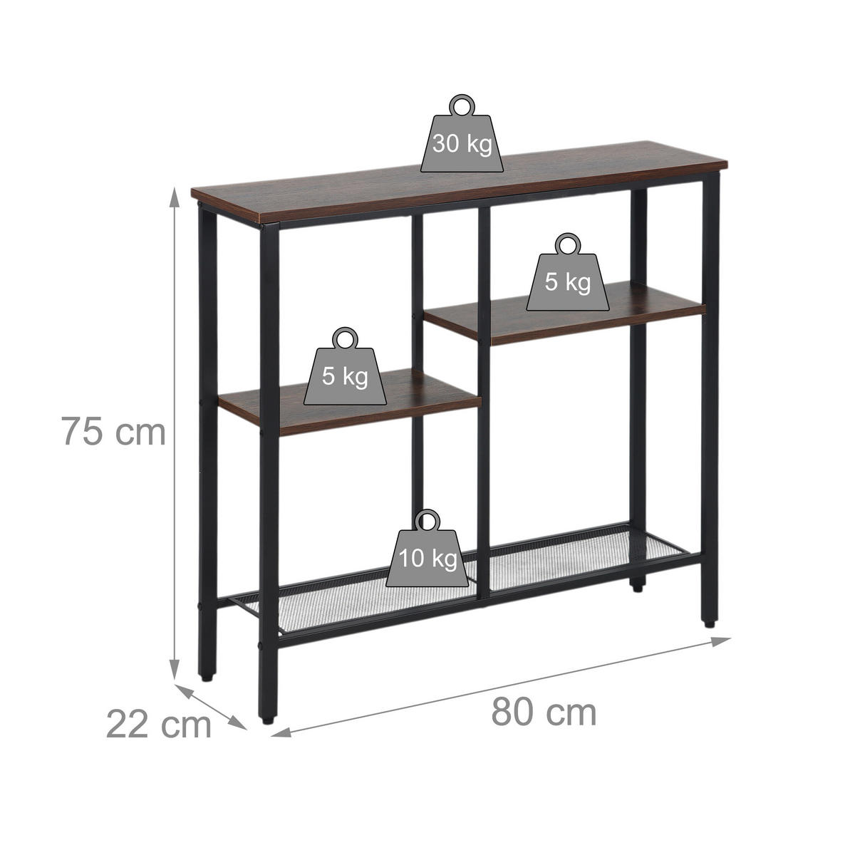 KONSOLENTISCH - Multicolor, Holzwerkstoff/Metall (22/80/75cm) - Relaxdays