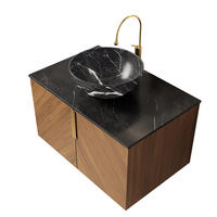 WANDMONTIERTER Badezimmer-Waschtisch aus Keramik und Sinterstein 76x50x55 cm, Schwarz/Braun Eiche, mit 2 Türen und Soft-Close-System - Schwarz, Keramik (76/55.1/50cm) - Modfu
