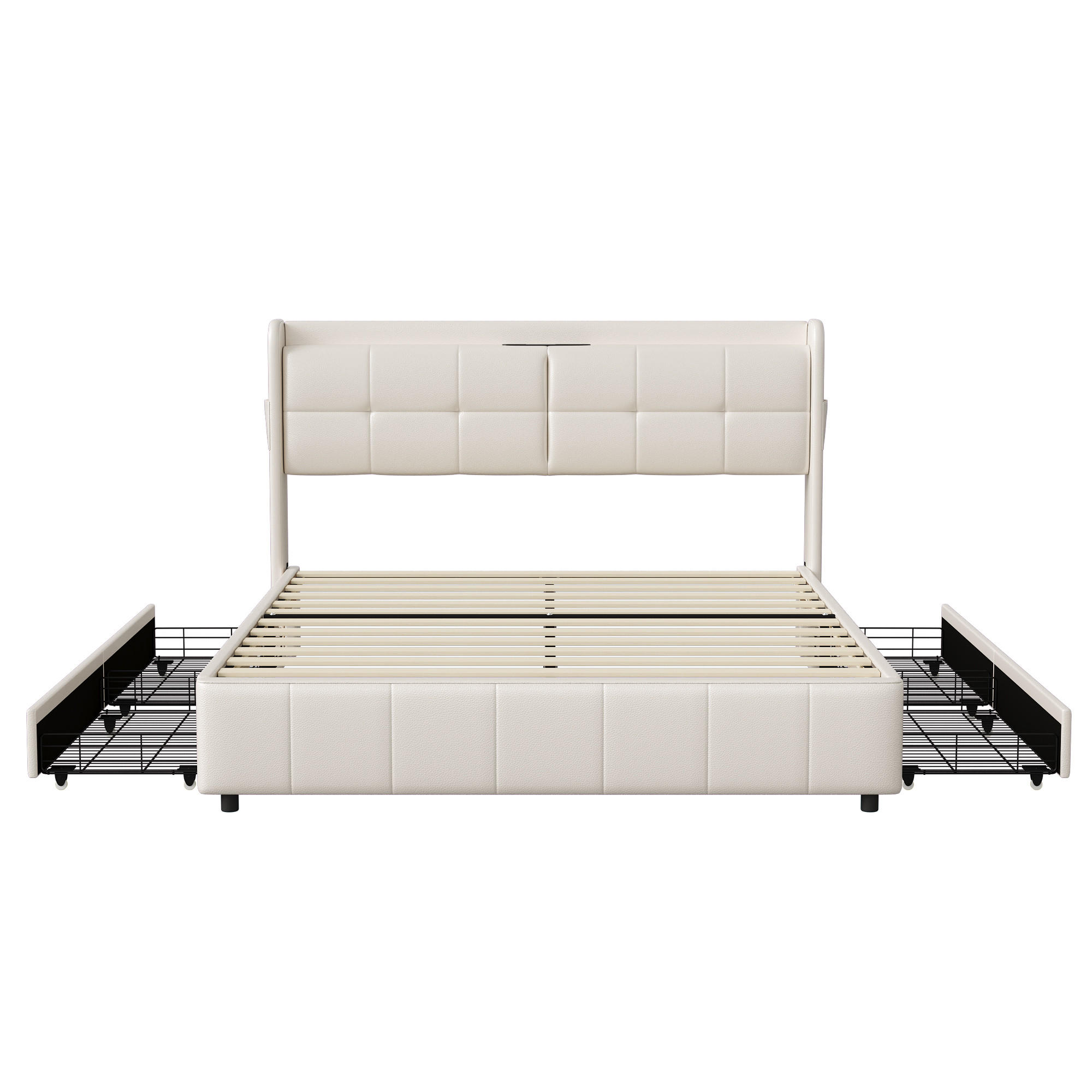POLSTERBETT 160x200 cm Weiß PU Leder Bett mit 4 Schubladen und USB Anschluss - Weiß, Leder (160/200cm) - CASIVA