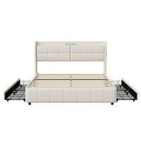 POLSTERBETT 160x200 cm Weiß PU Leder Bett mit 4 Schubladen und USB Anschluss - Weiß, Leder (160/200cm) - CASIVA