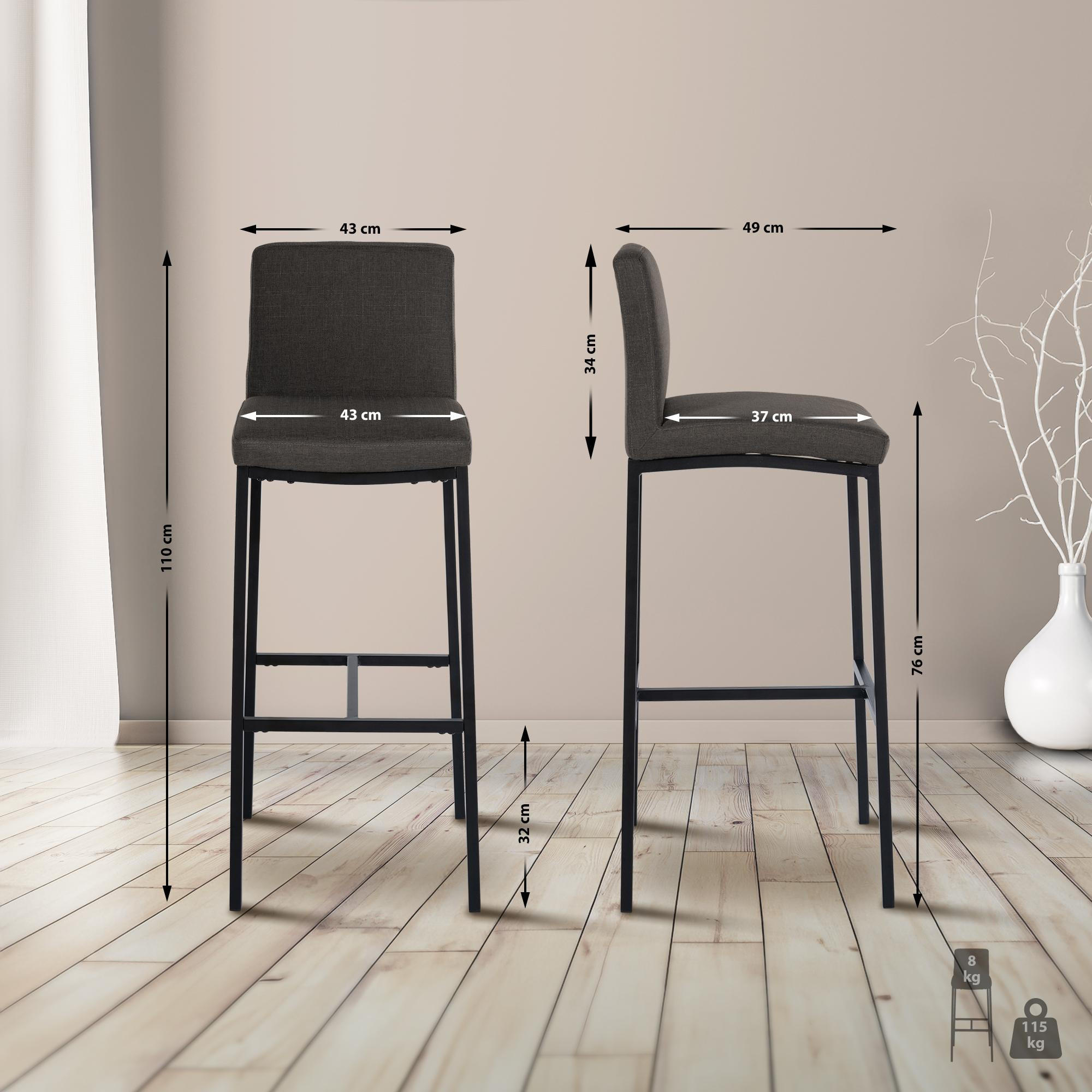 BARHOCKER 2er Set Stoff Dunkelgrau - Dunkelgrau/Schwarz, Textil/Metall (43/109/47cm) - CLP