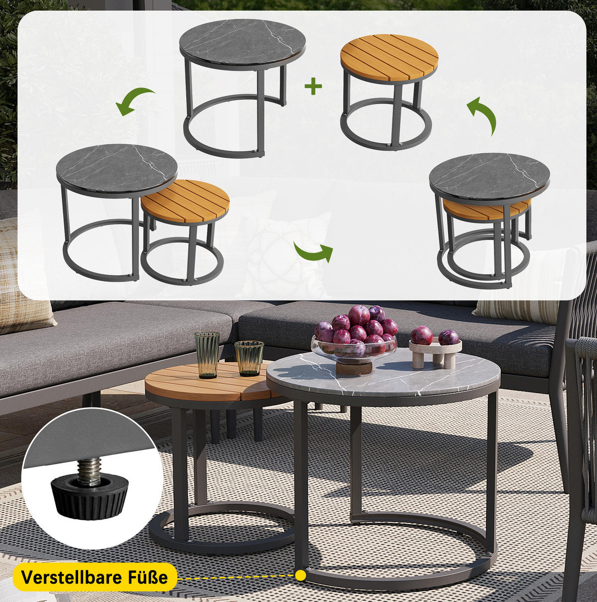 LOUNGEGARNITUR Grau aus Metall und Olefin 6er Set - Grau, Metall - OKMYHOME