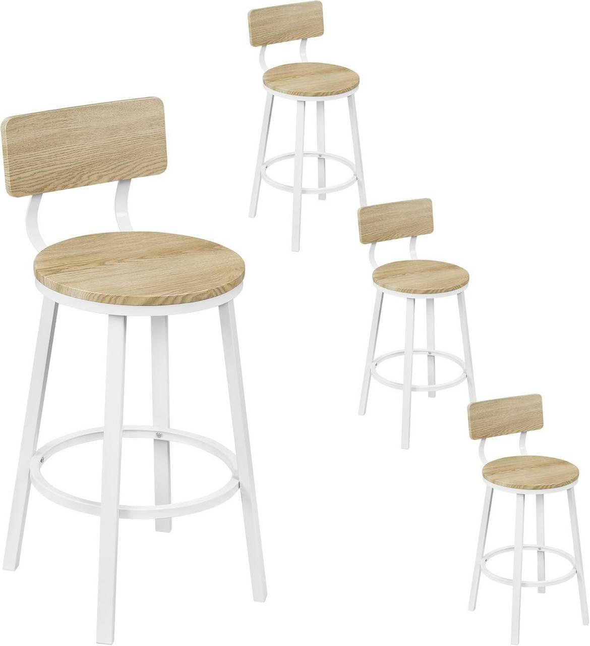 BARHOCKER 4er Set, Metallgestel, Helle Holzoptik - Ahornfarben/Weiß, Holzwerkstoff/Metall (51.5/89/51.5cm) - Woltu